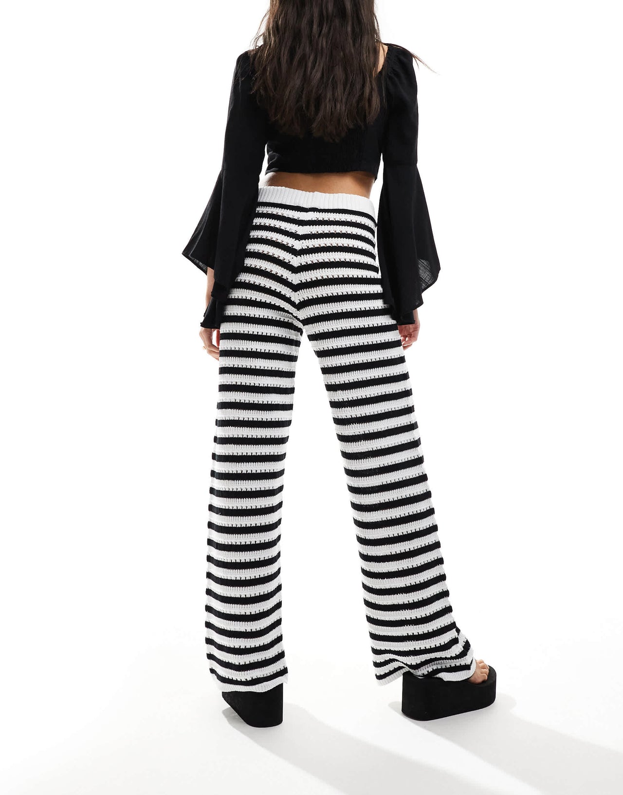 ASOS DESIGN knitted crochet trouser in black stripe