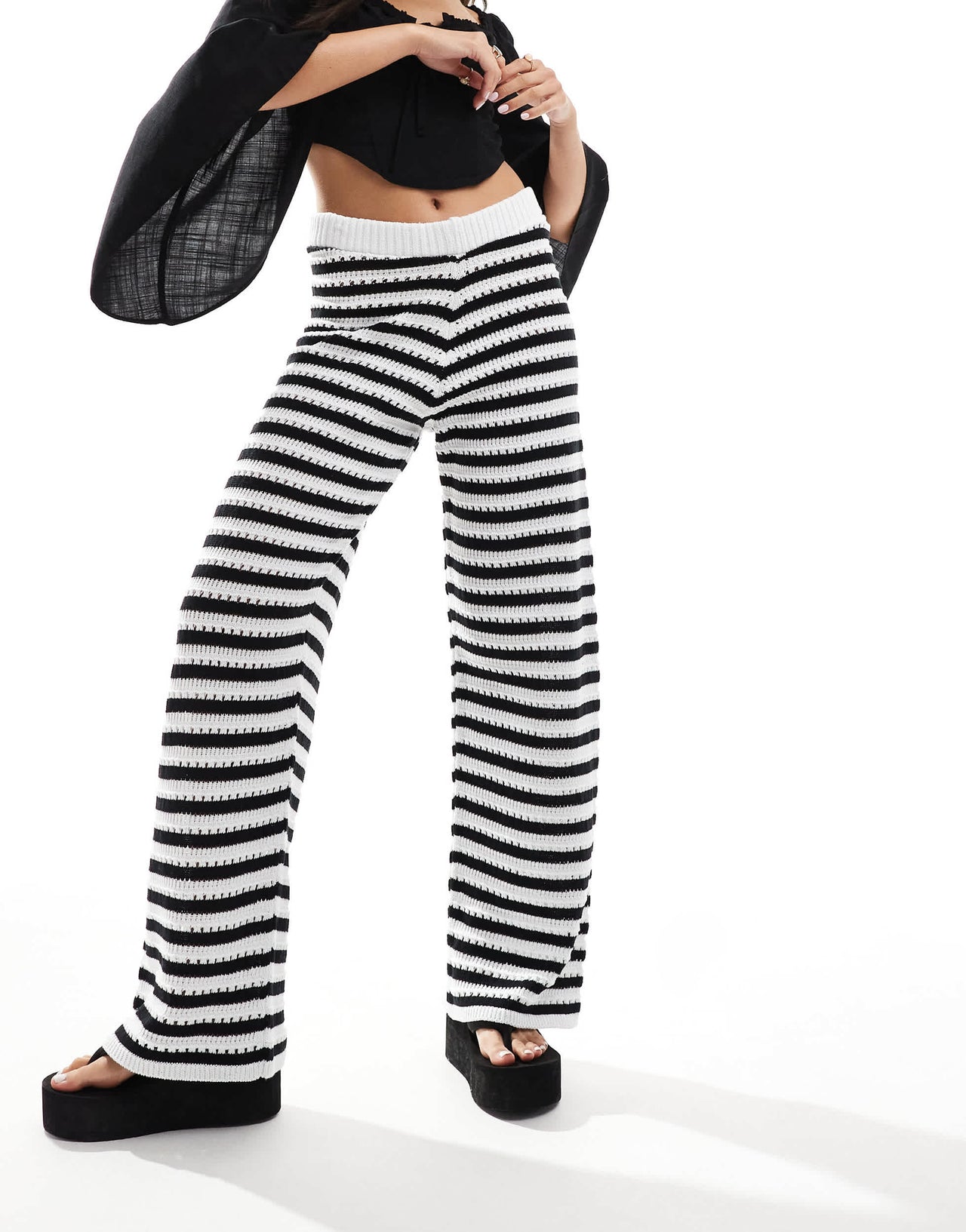 ASOS DESIGN knitted crochet trouser in black stripe