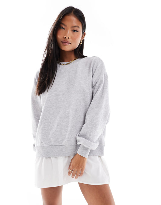 ONLY Petite layered sweat mini dress in light grey melange
