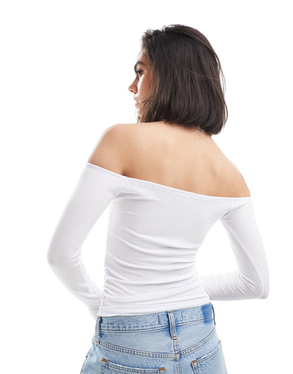 Cotton On Ribbed Off The Shoulder Top in white