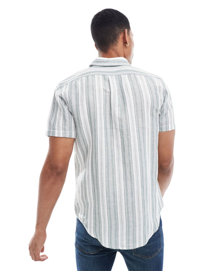 Lee short sleeve stripe linen blend shirt in mid green