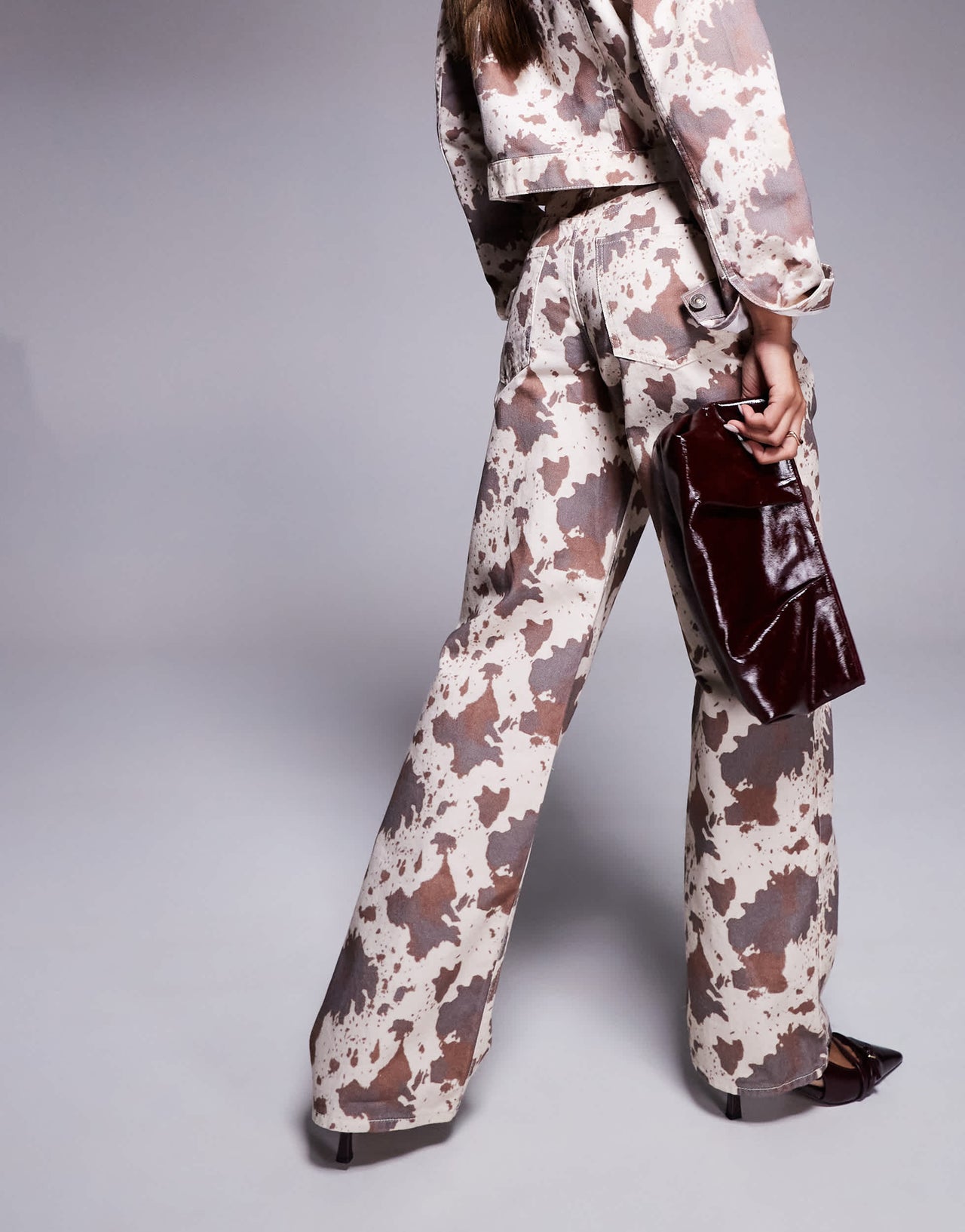 River Island relaxed straight jean co-ord in cow print