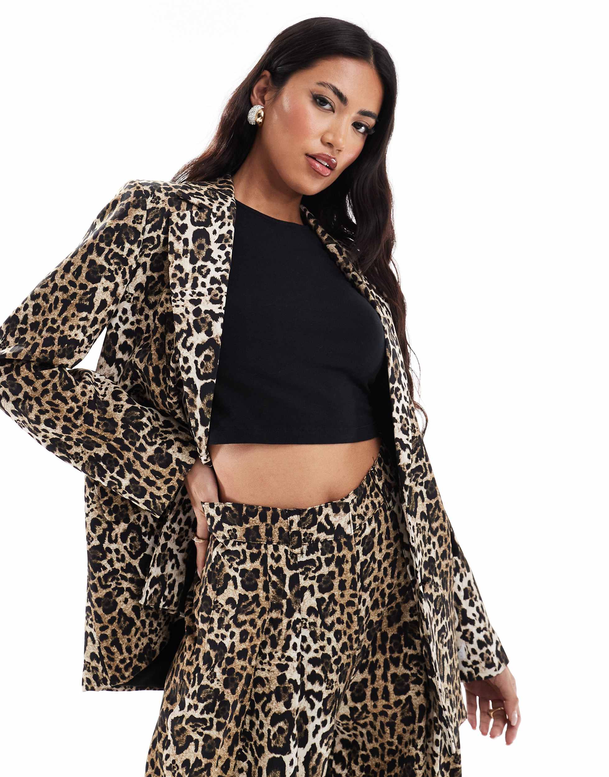 River Island leopard print blazer co-ord in light brown
