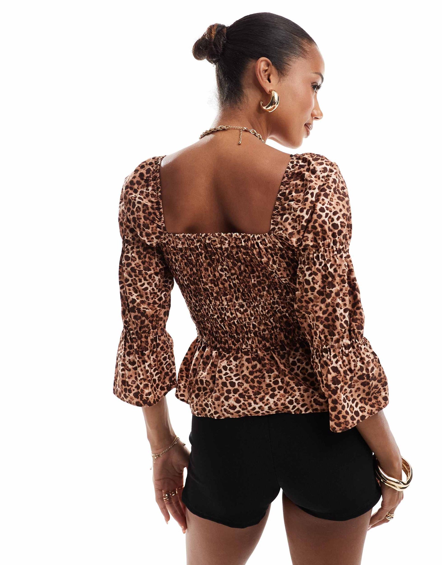 River Island shirred top in leopard print