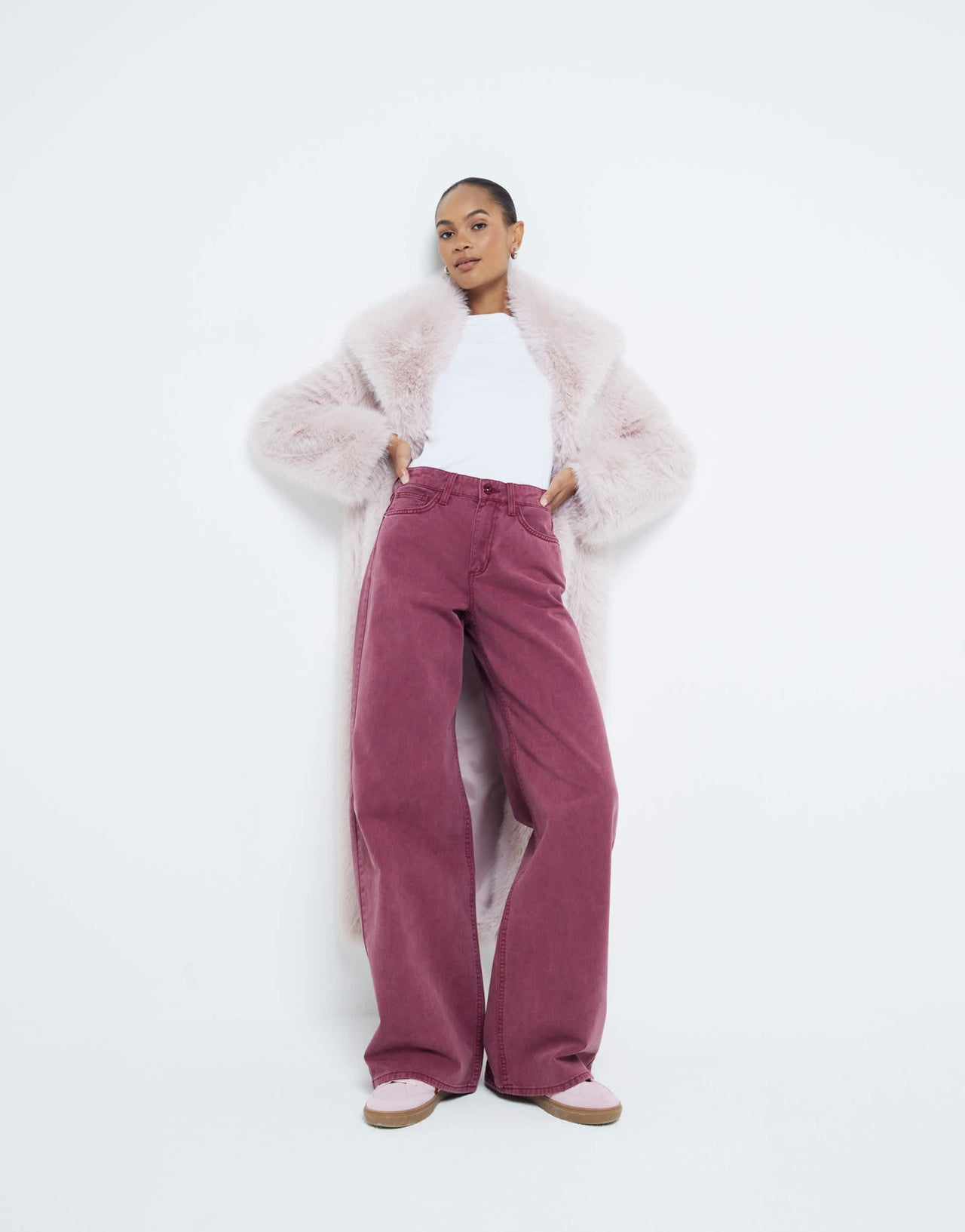 River Island mid rise wide leg jean in dark red