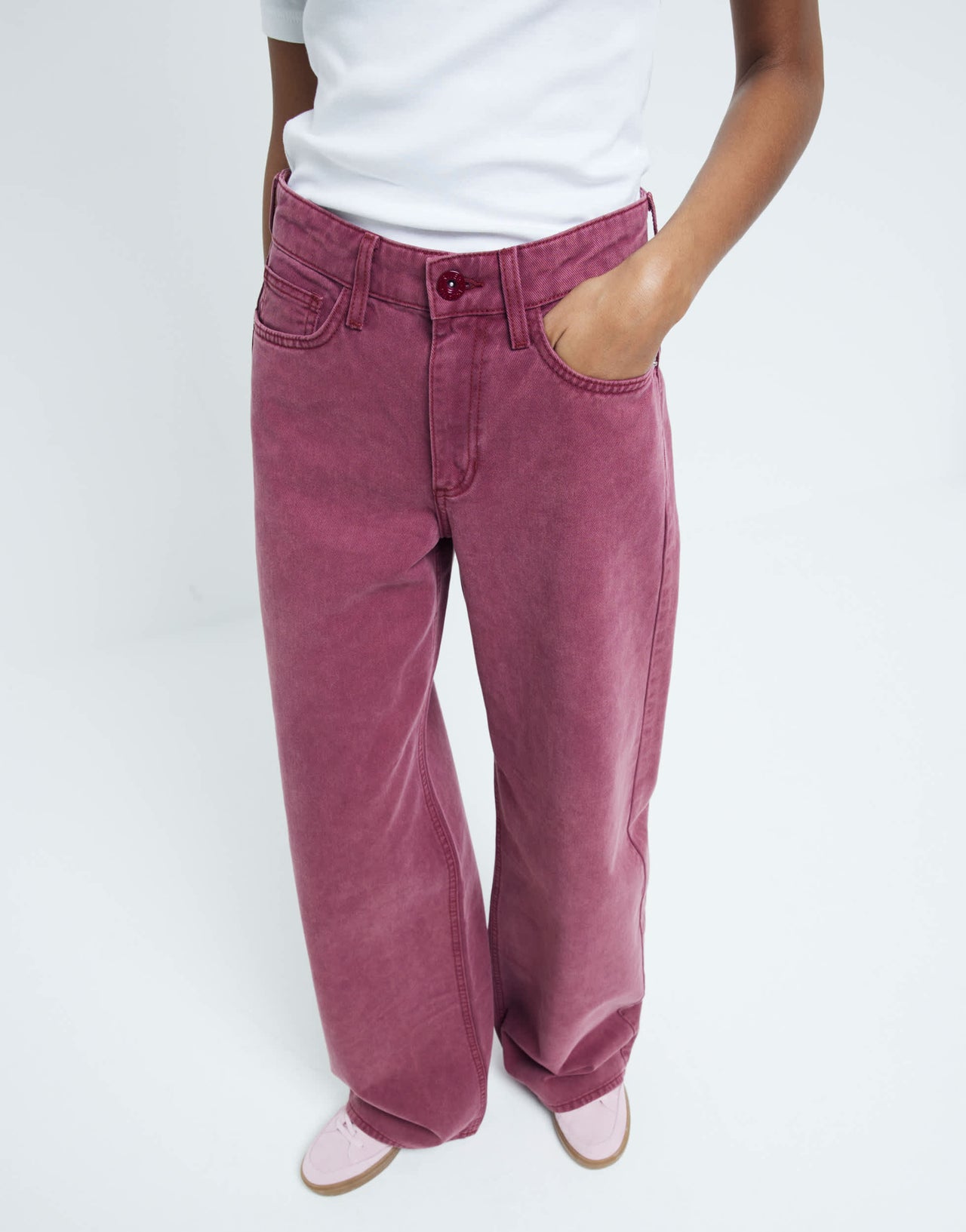River Island mid rise wide leg jean in dark red