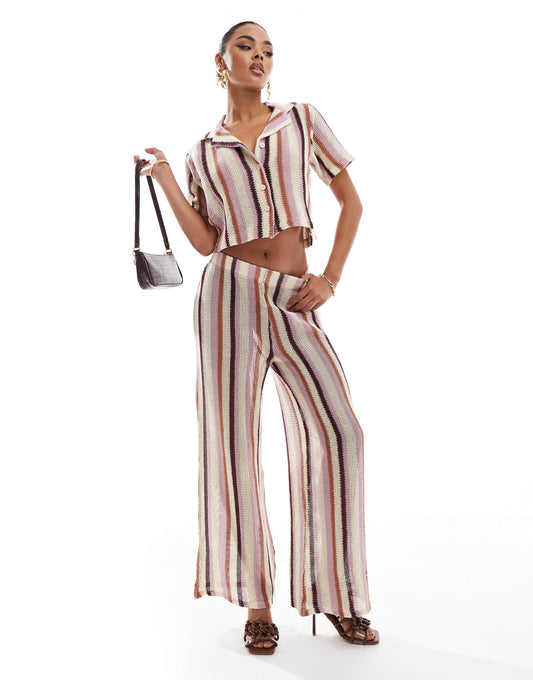 River Island stripe knitted wide leg trouser co-ord in mid pink