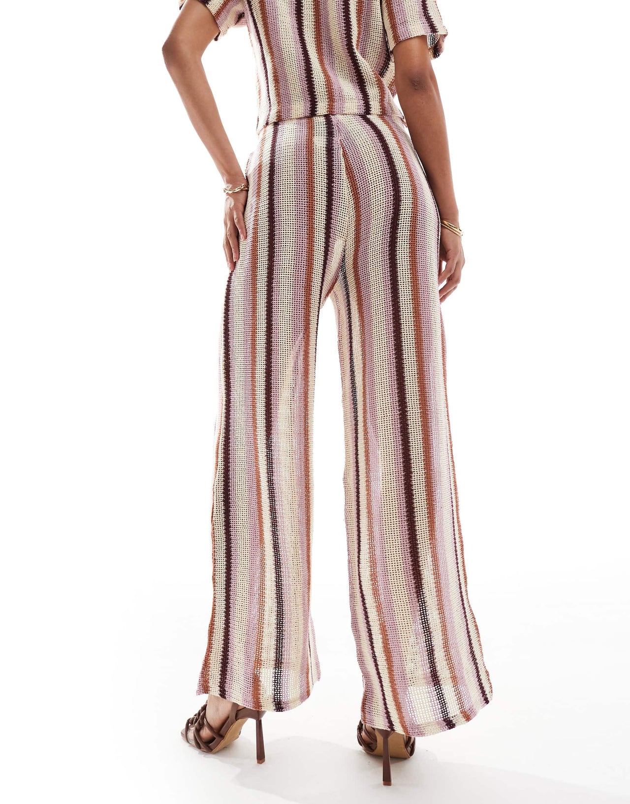 River Island stripe knitted wide leg trouser co-ord in mid pink