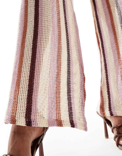 River Island stripe knitted wide leg trouser co-ord in mid pink