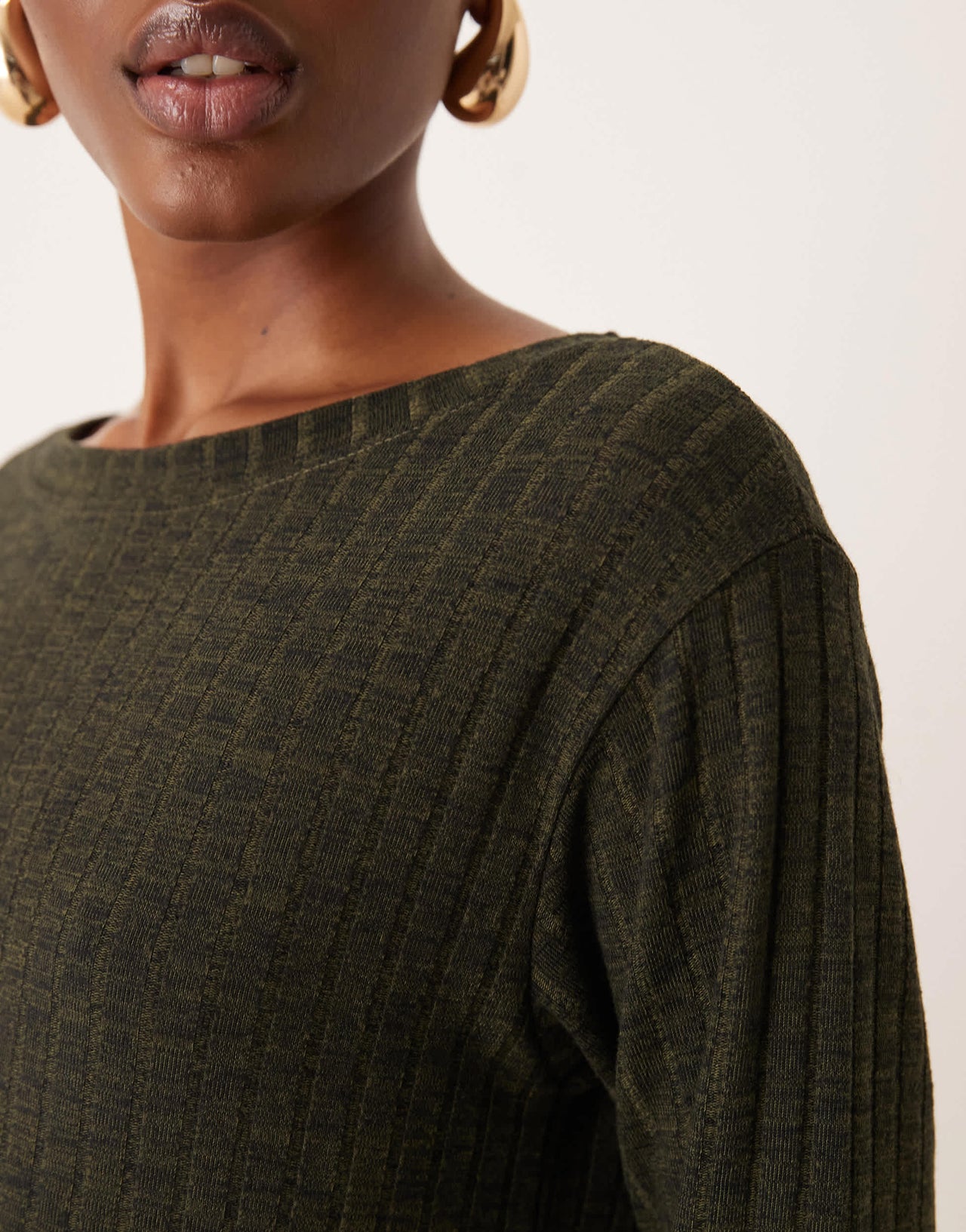 JDY ribbed top co-ord in khaki