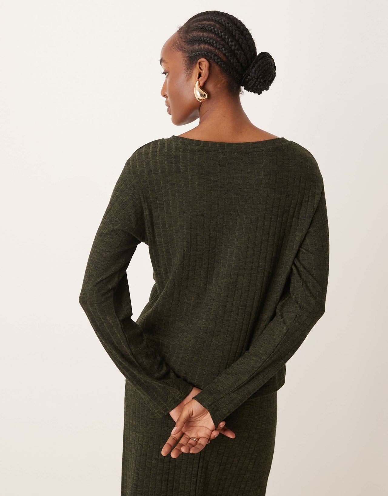 JDY ribbed top co-ord in khaki