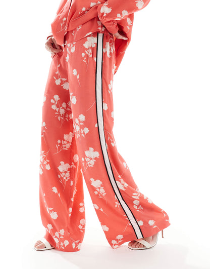 French Connection Alessandra trousers in red floral co-ord
