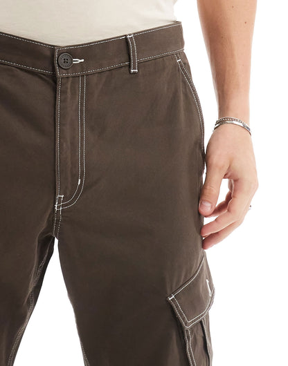 Weekday Tore wide leg cargo trousers in Dark brown