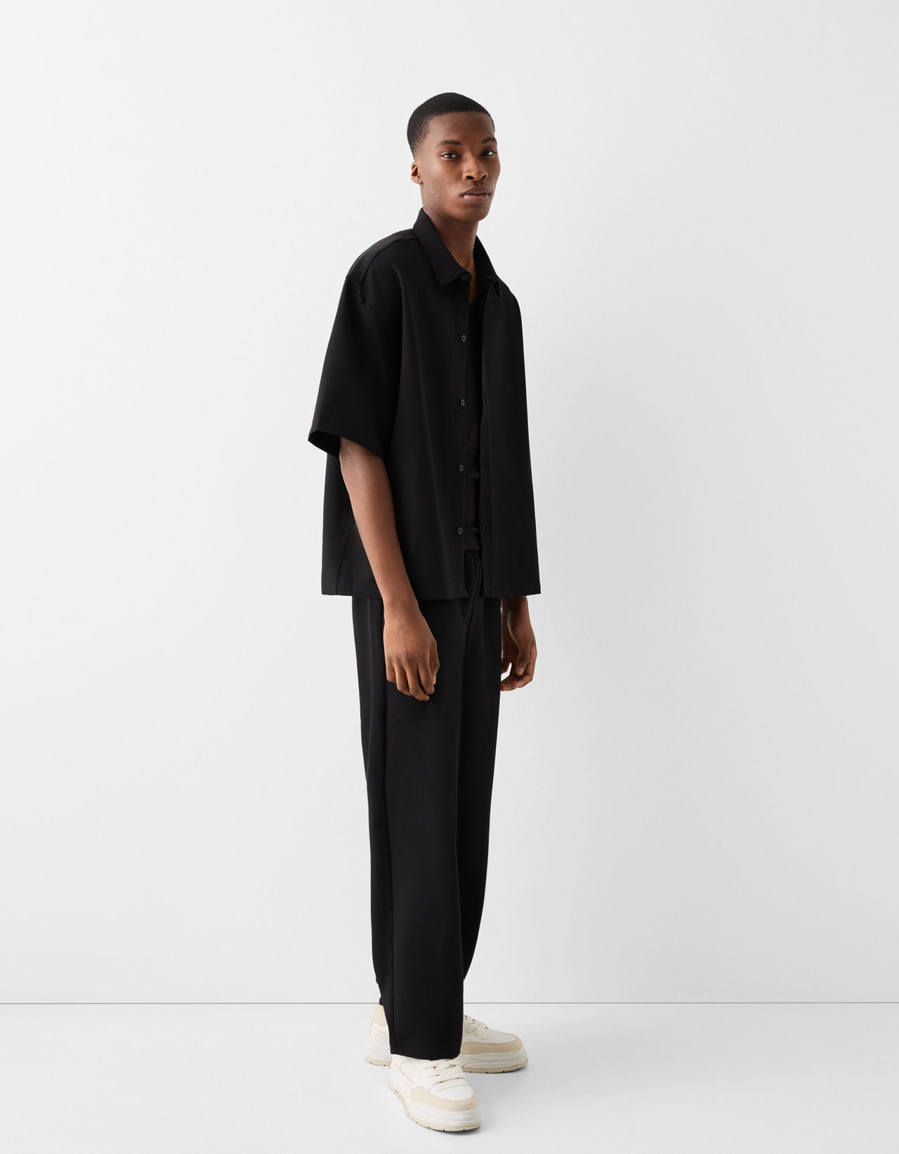 Bershka wide leg tailored trouser in black