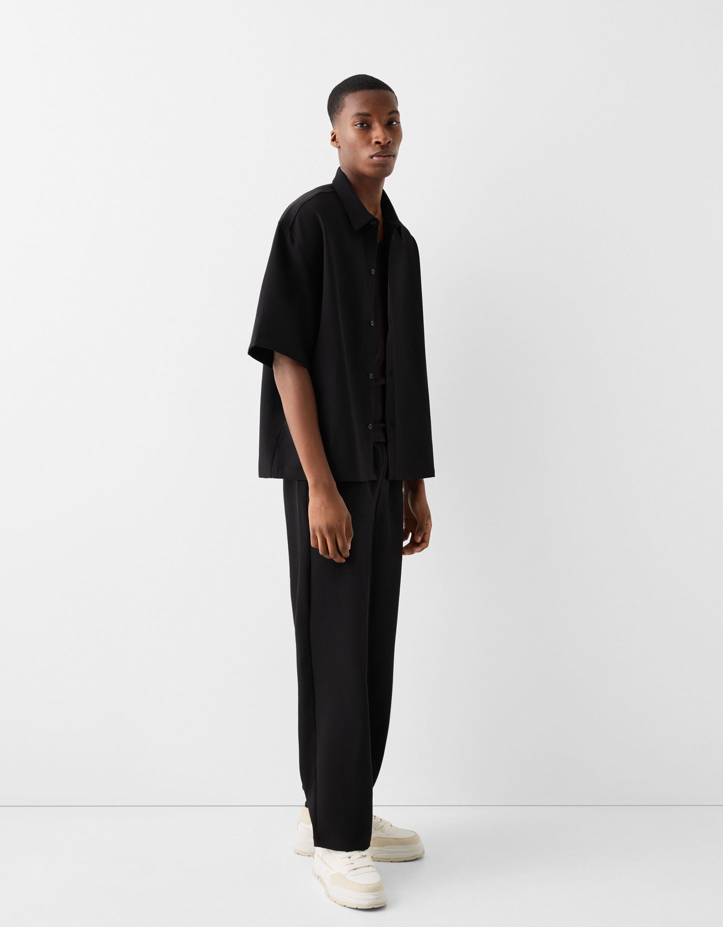 Bershka wide leg tailored trouser in black
