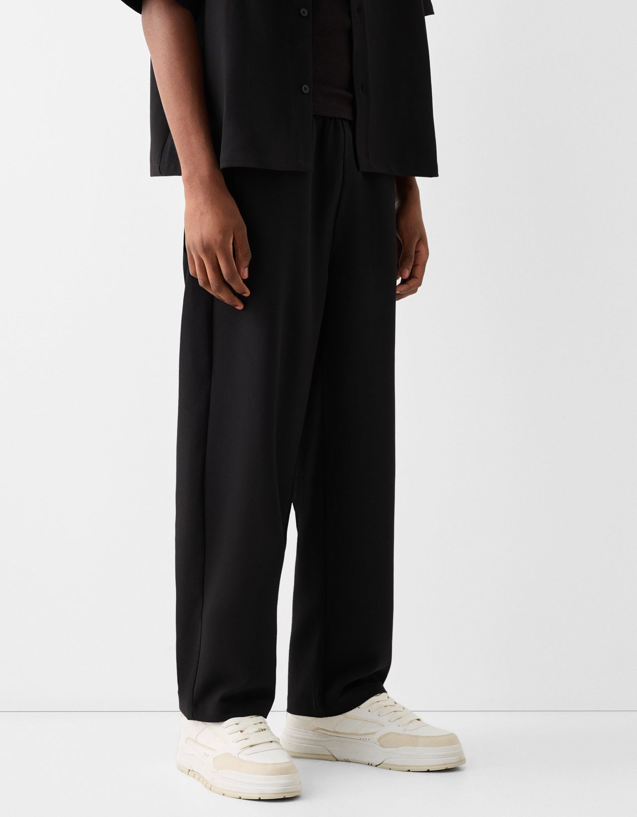 Bershka wide leg tailored trouser in black