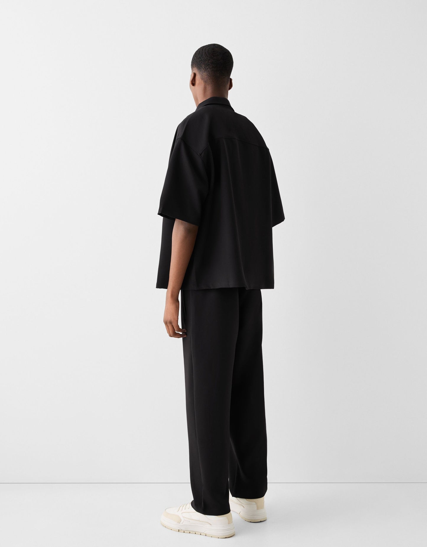 Bershka wide leg tailored trouser in black