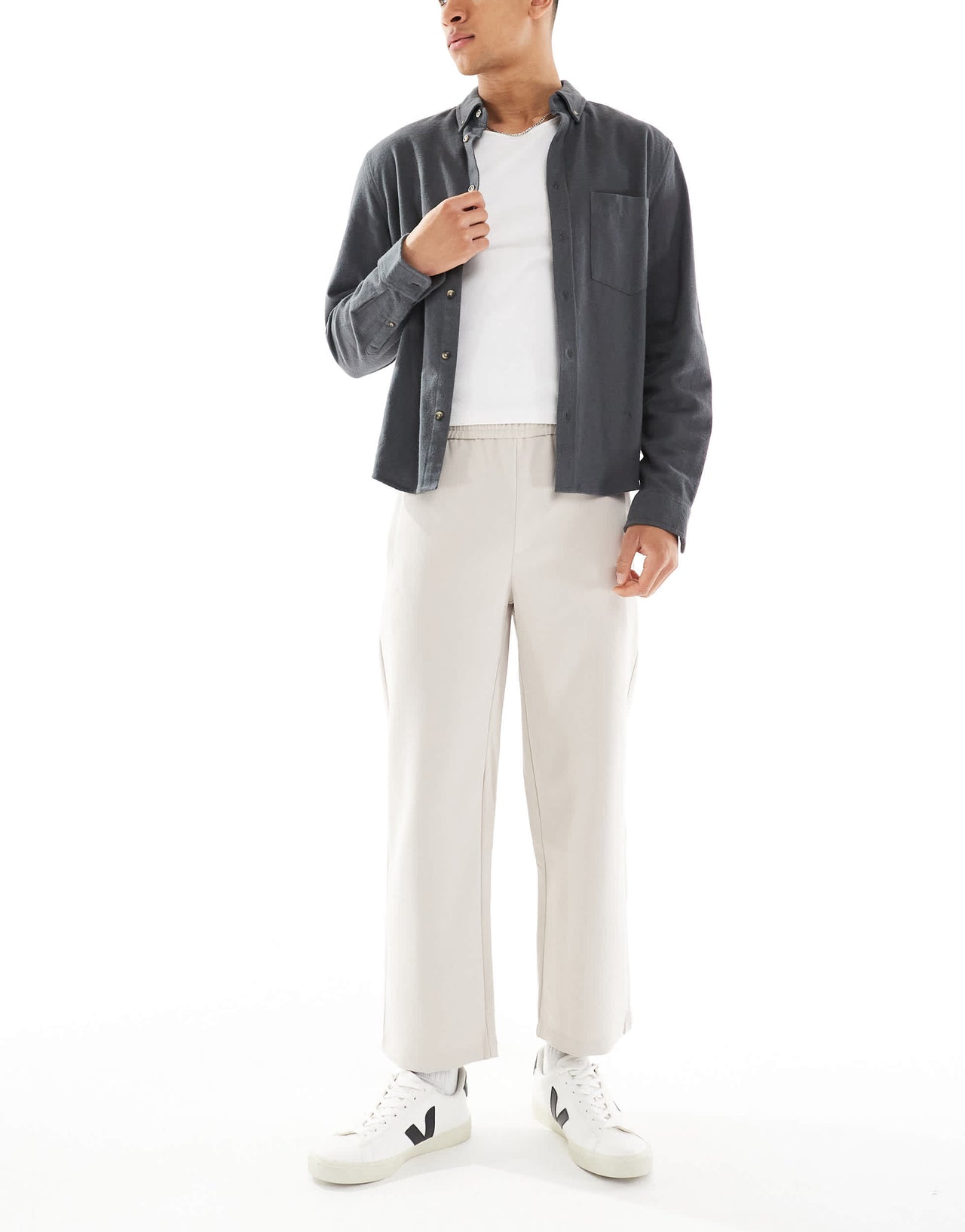 Bershka wide leg tailored trouser in beige