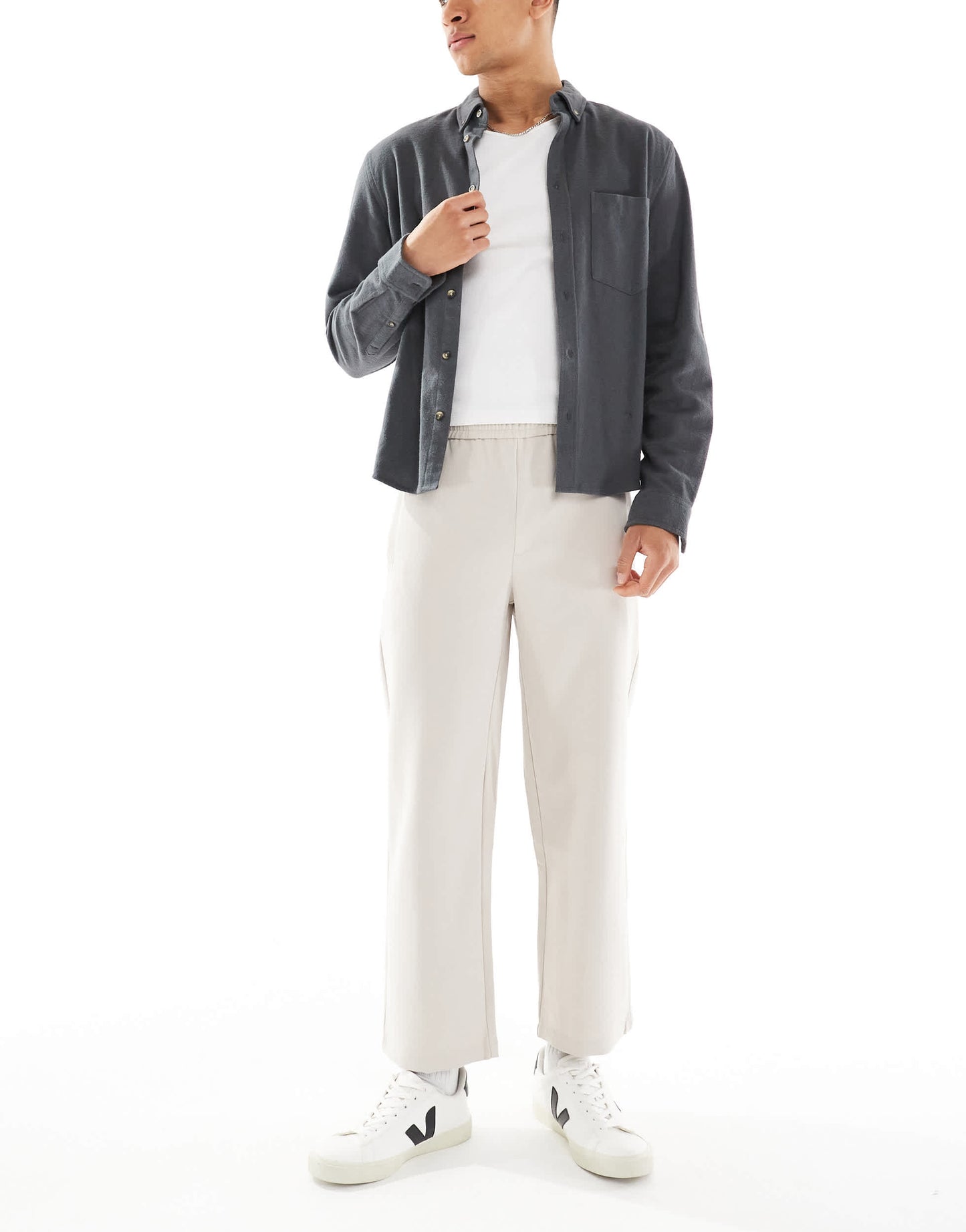 Bershka wide leg tailored trouser in beige