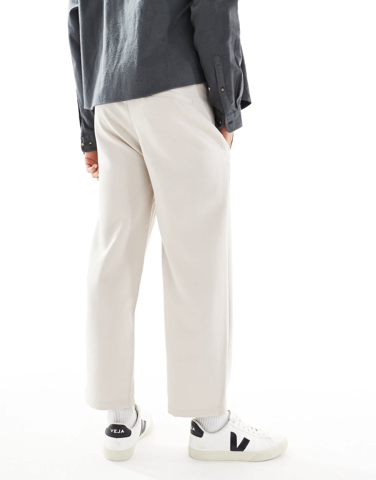 Bershka wide leg tailored trouser in beige