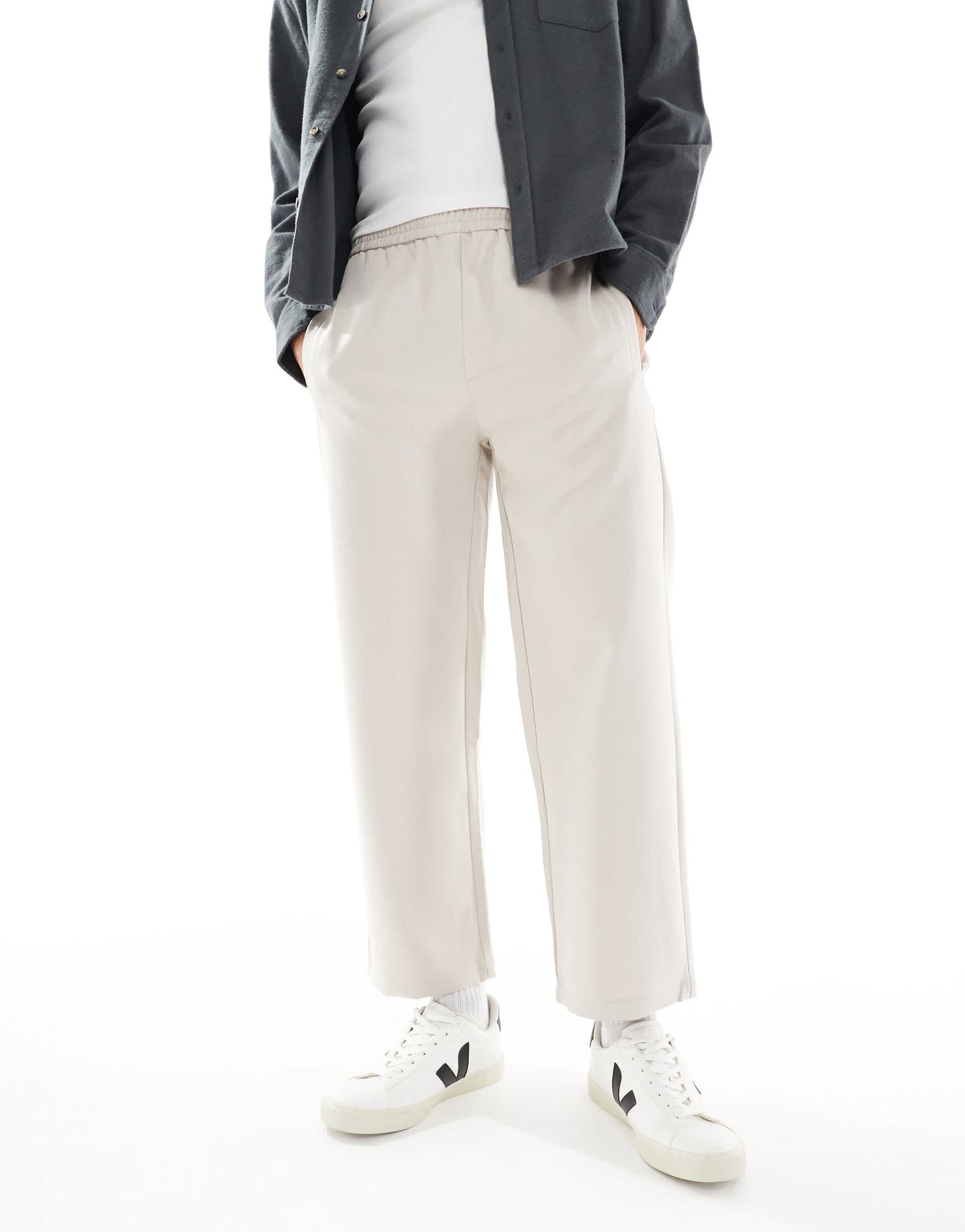 Bershka wide leg tailored trouser in beige