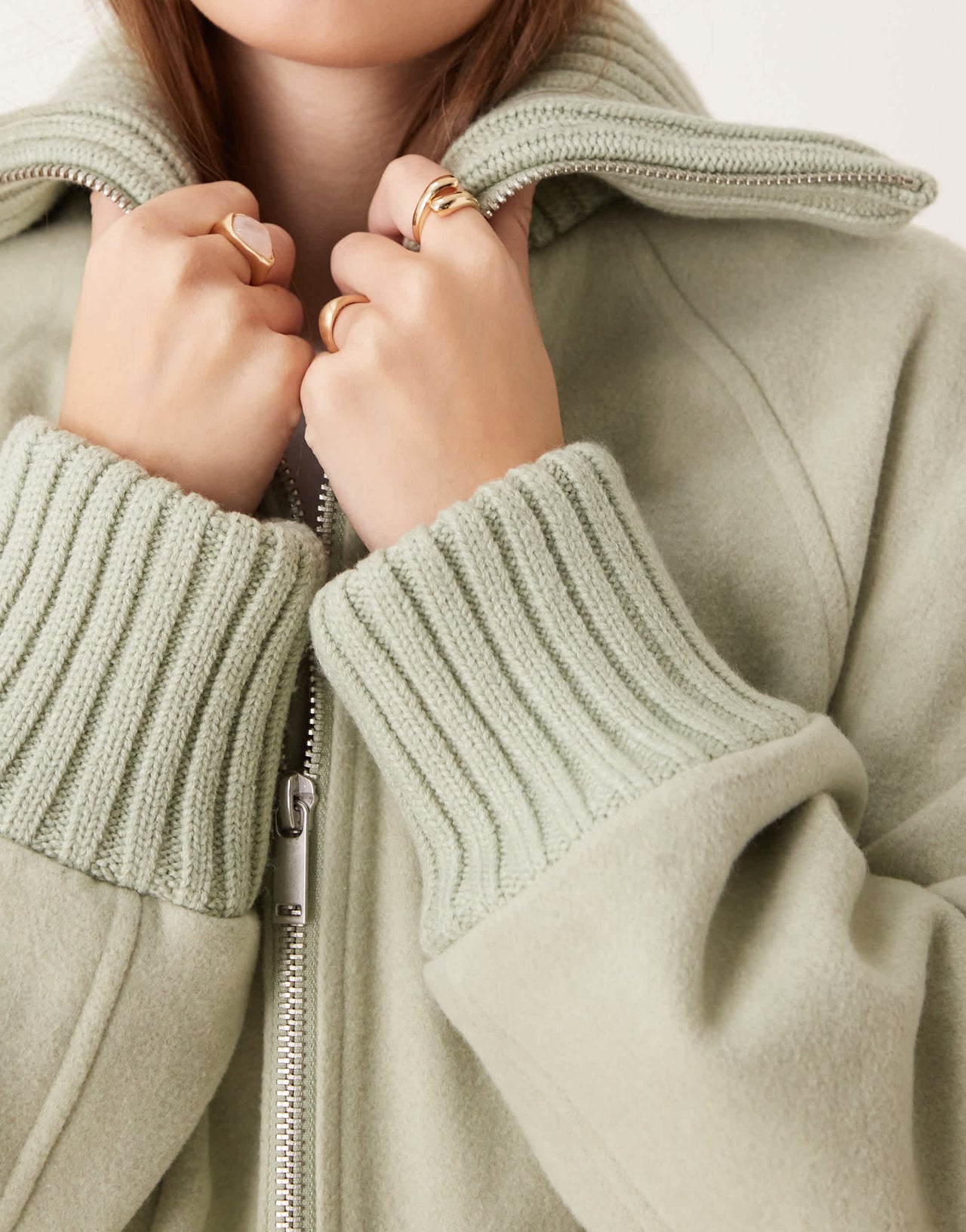 ASOS DESIGN knit collar longline coat in sage