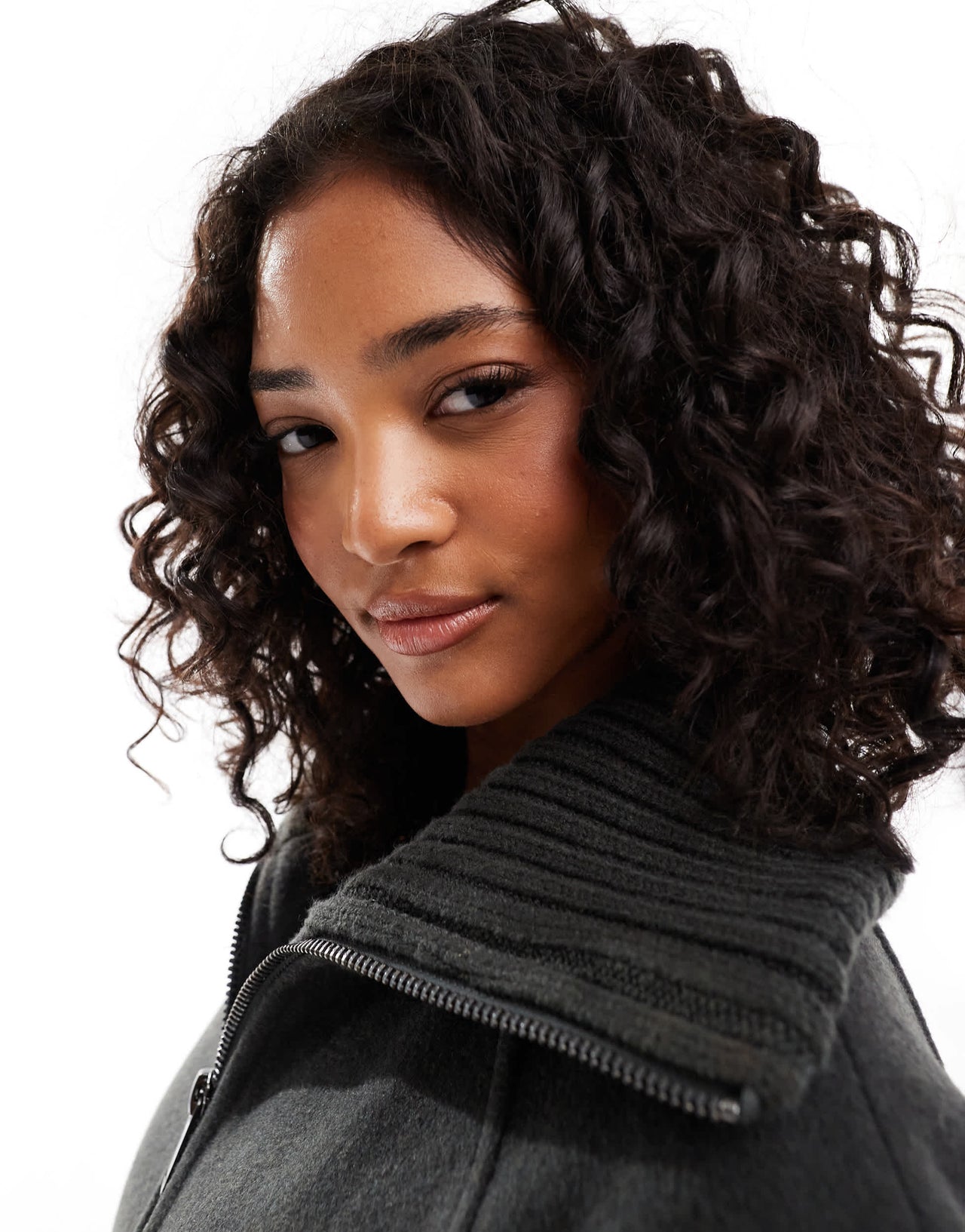 ASOS DESIGN knit collar longline coat in charcoal