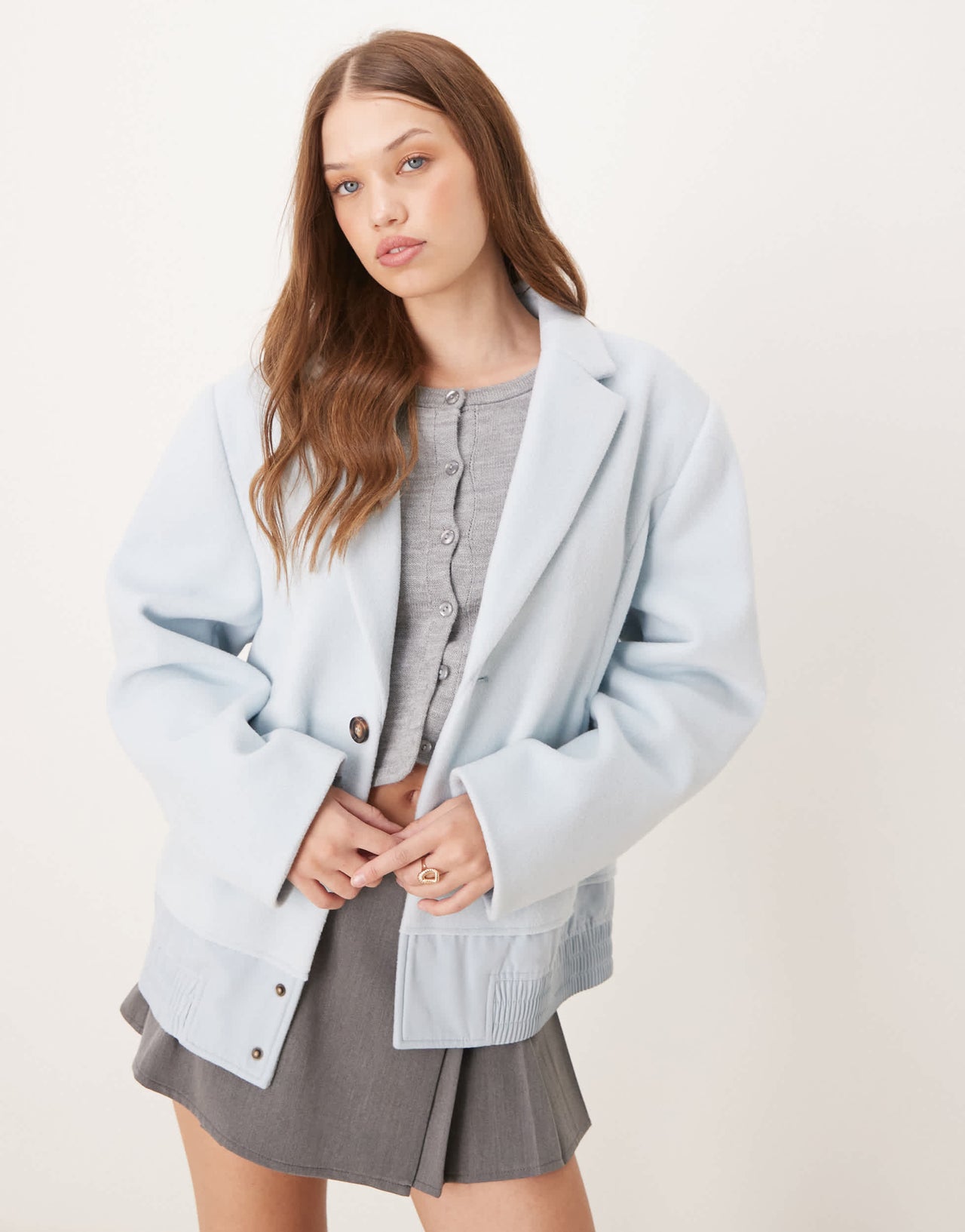 ASOS DESIGN spliced bomber hybrid jacket in blue