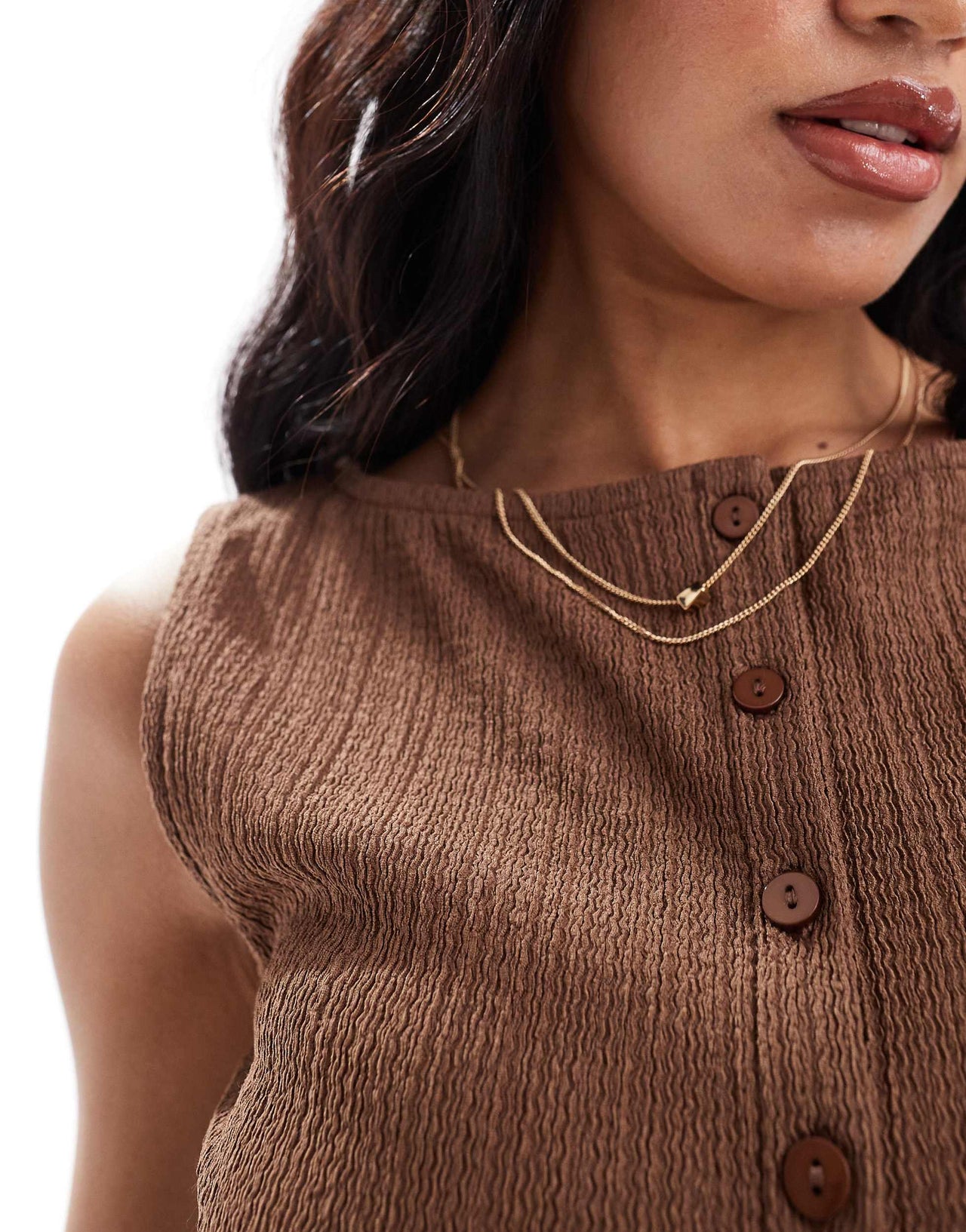 ASOS DESIGN textured button through tank in brown