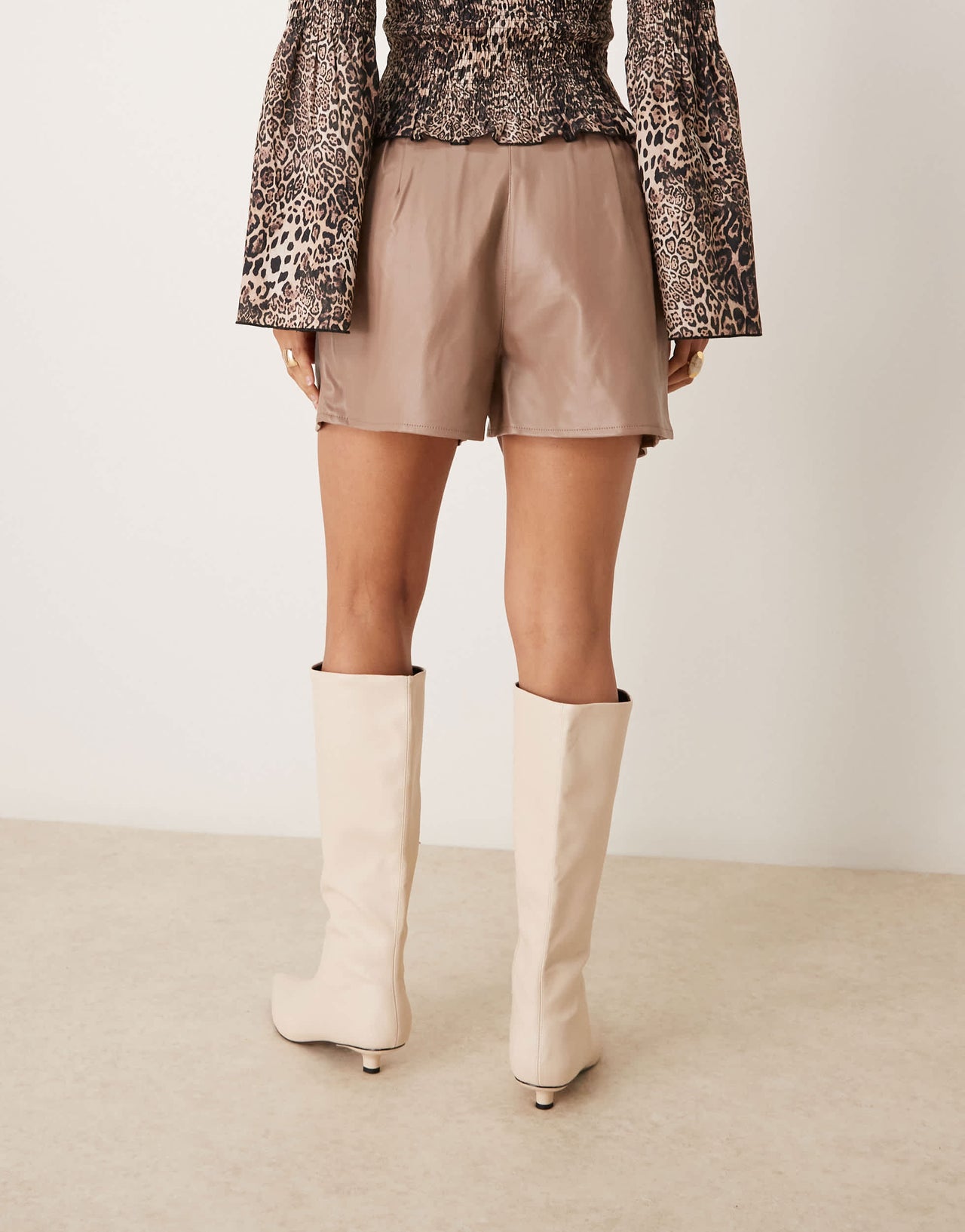 ASOS DESIGN pleat detail faux leather shorts in mocha