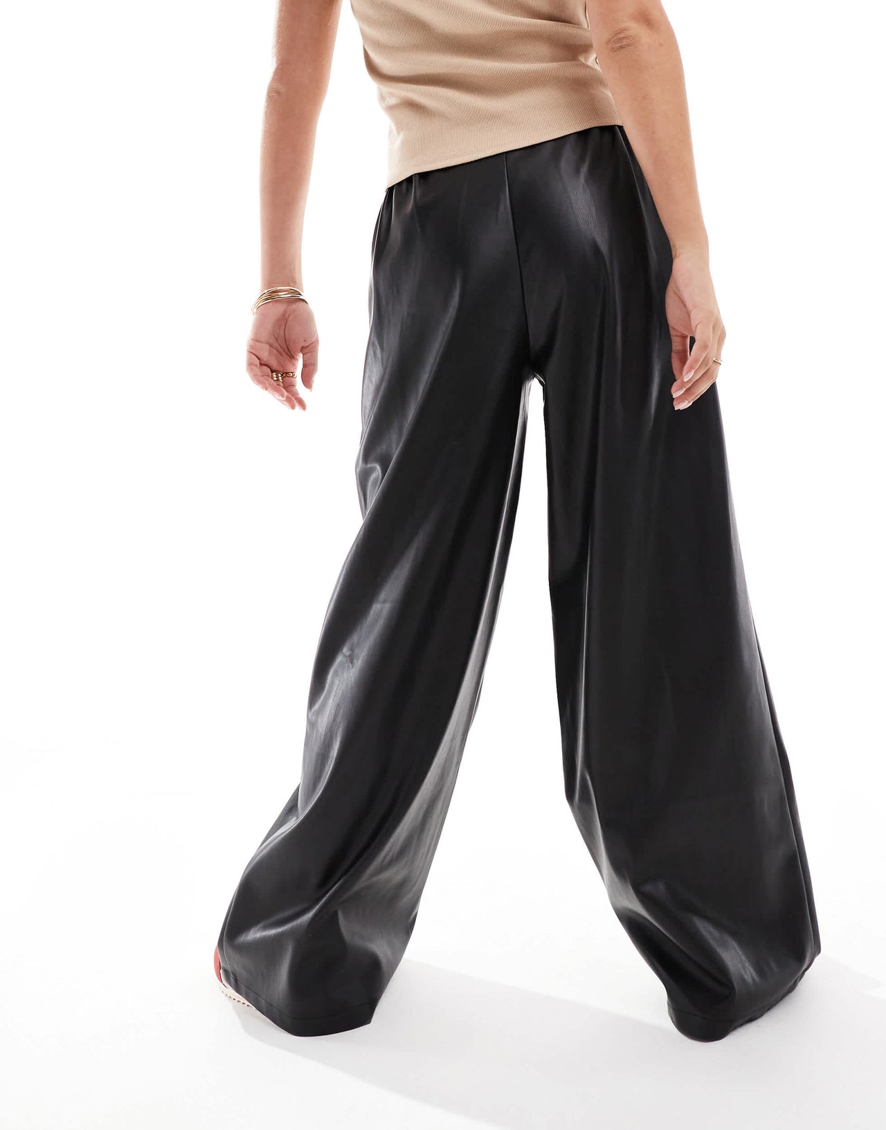 ASOS DESIGN pleat detail faux leather trouser in black