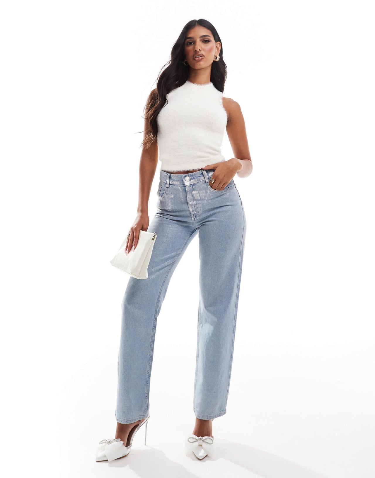 The Frolic exclusive pearl trim knitted sleeveless top in cream