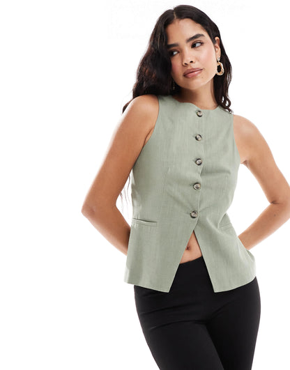 ASOS DESIGN high neck waistcoat in khaki