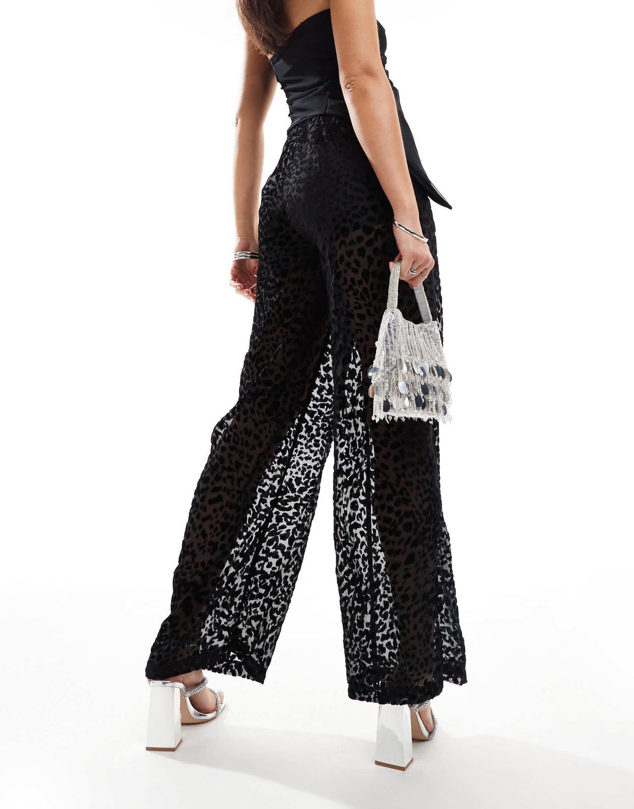 ASOS DESIGN sheer pull on trousers in black burnout animal print