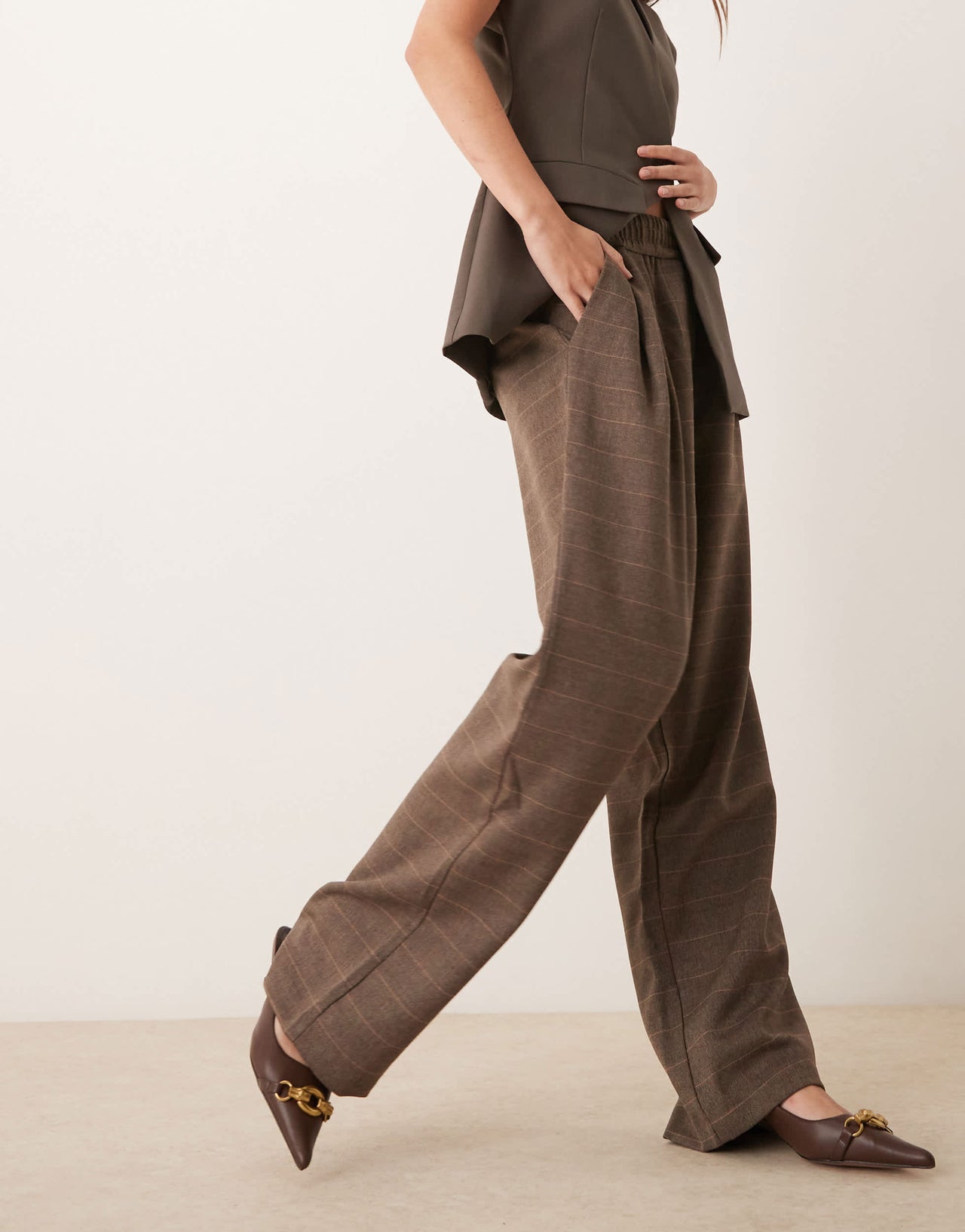 ASOS DESIGN relaxed trouser in brown check