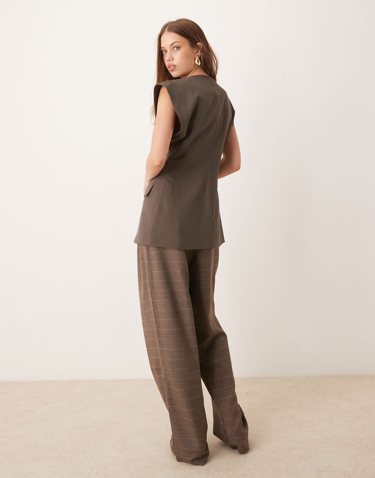 ASOS DESIGN relaxed trouser in brown check