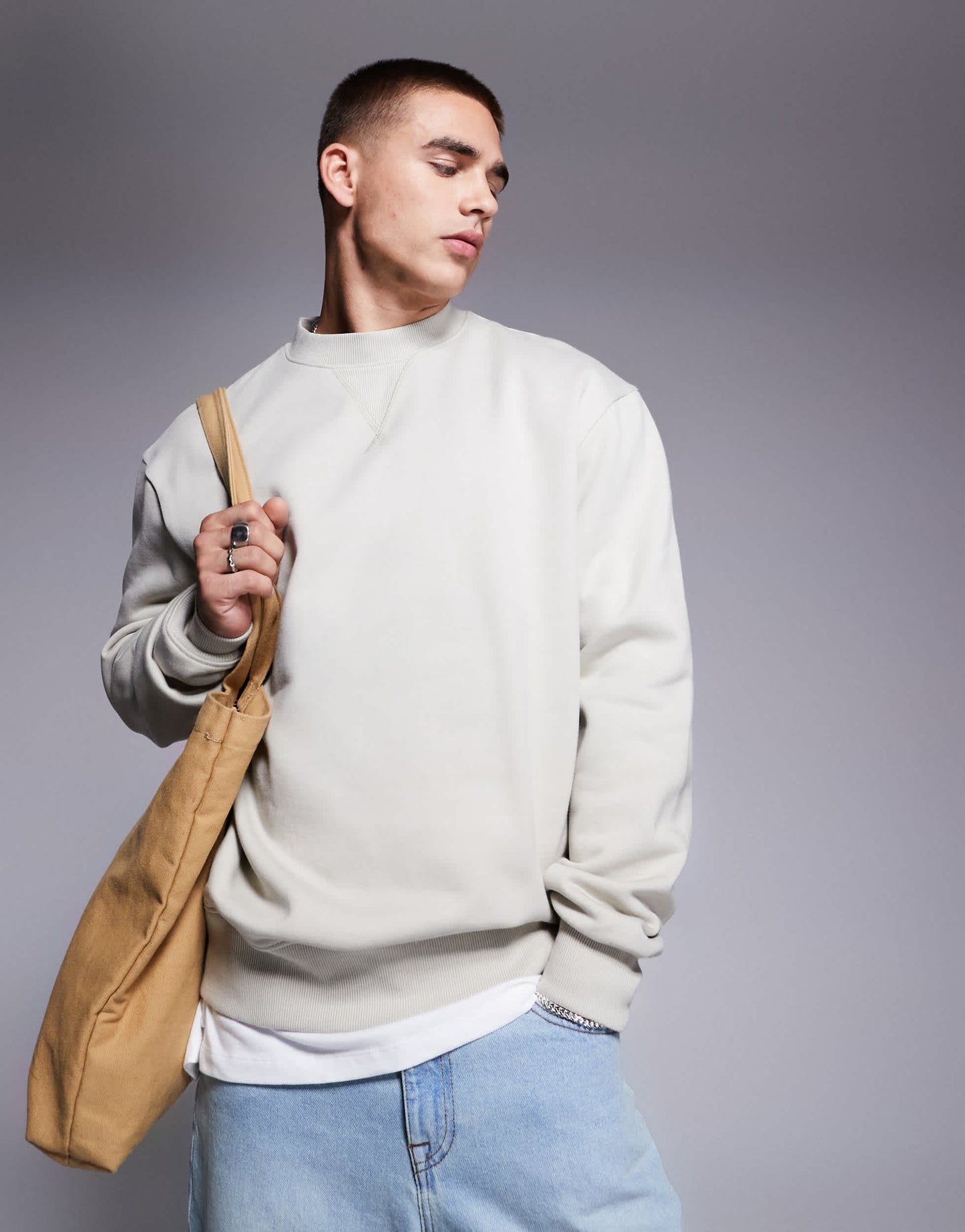 ASOS DESIGN premium heavyweight oversized sweatshirt 400gsm in beige