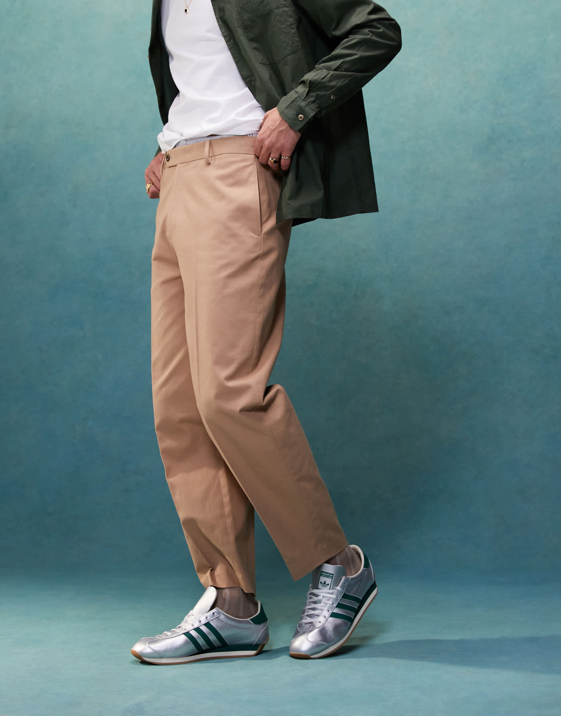 ASOS DESIGN smart oversized tapered cotton chino trousers with front pleat in tan