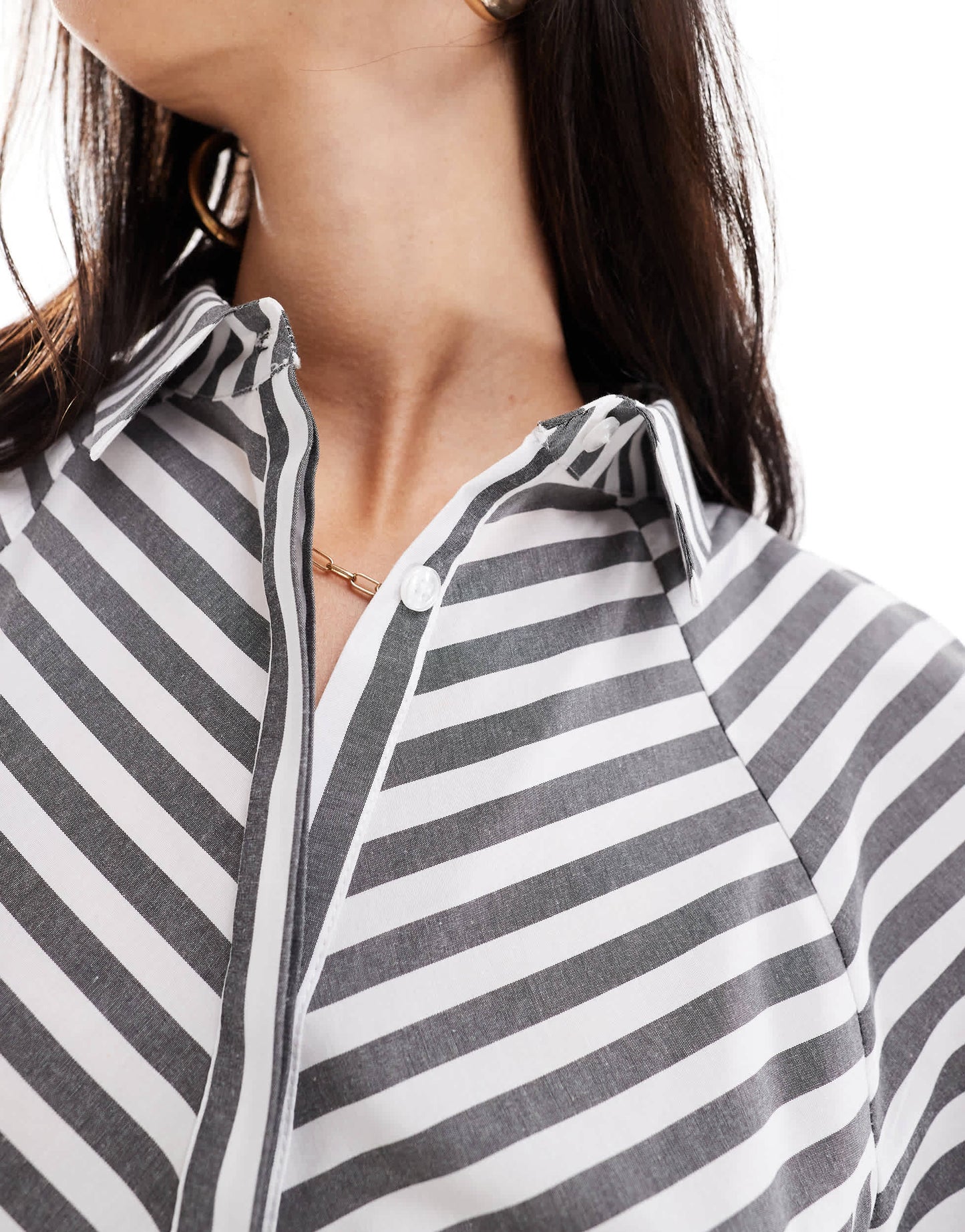 ASOS DESIGN spliced detail balloon sleeve shirt in grey stripe