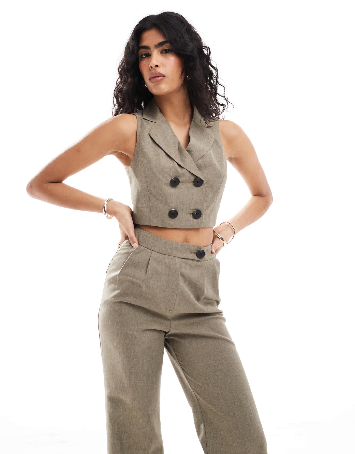 Miss Selfridge co-ord tailored waistcoat top in khaki