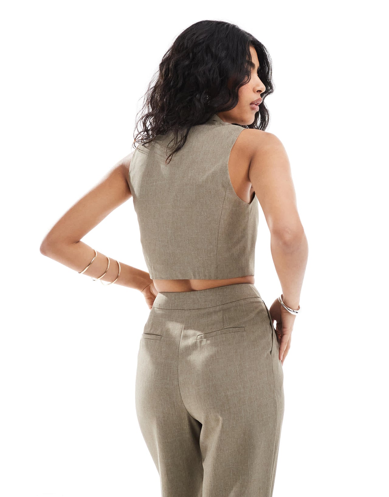 Miss Selfridge co-ord tailored waistcoat top in khaki