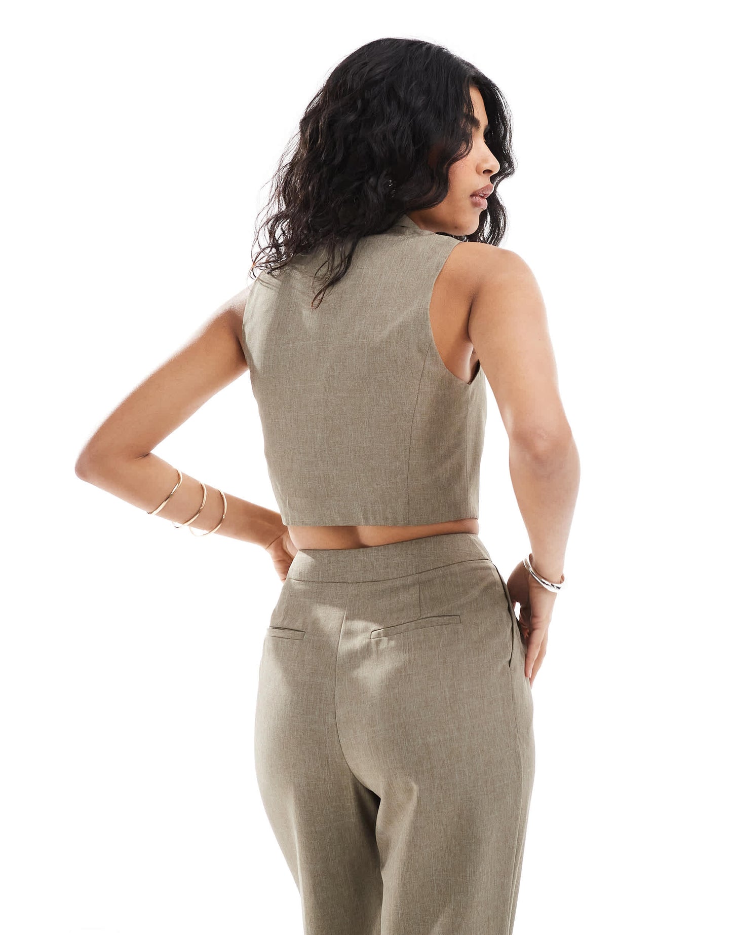 Miss Selfridge co-ord tailored waistcoat top in khaki