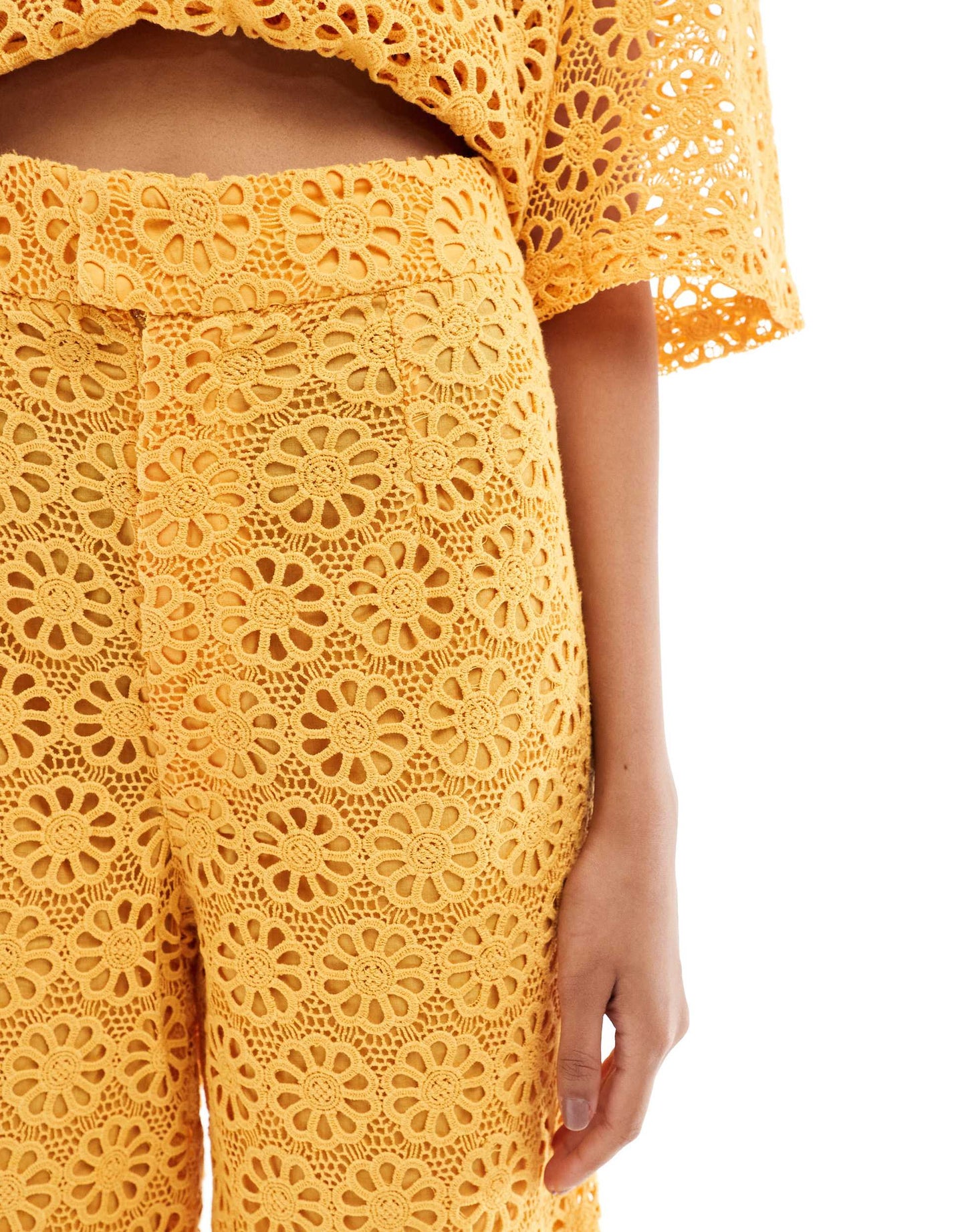 Heathe Adeze lace co-ord trousers in marigold