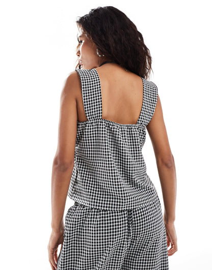 Reclaimed Vintage split front top in gingham
