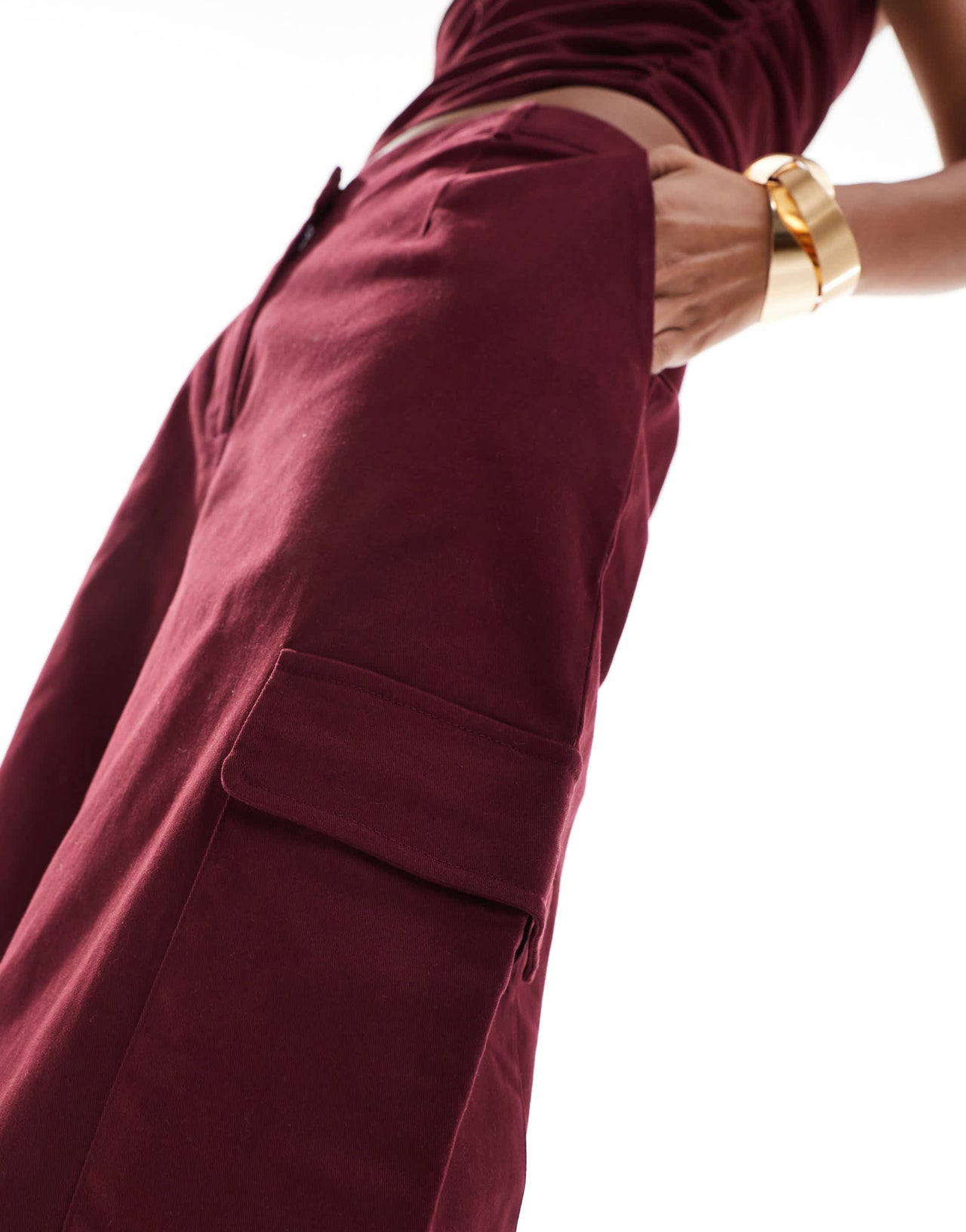 Kaiia exclusive cotton rich wide leg trousers co-ord in dark burgundy