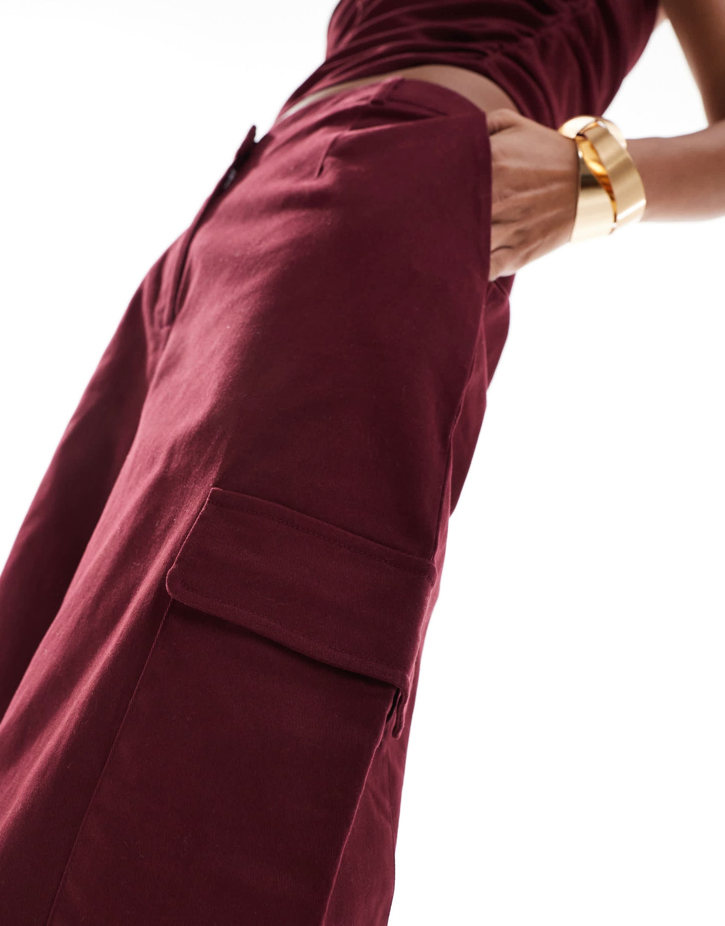 Kaiia exclusive cotton rich wide leg trousers co-ord in dark burgundy