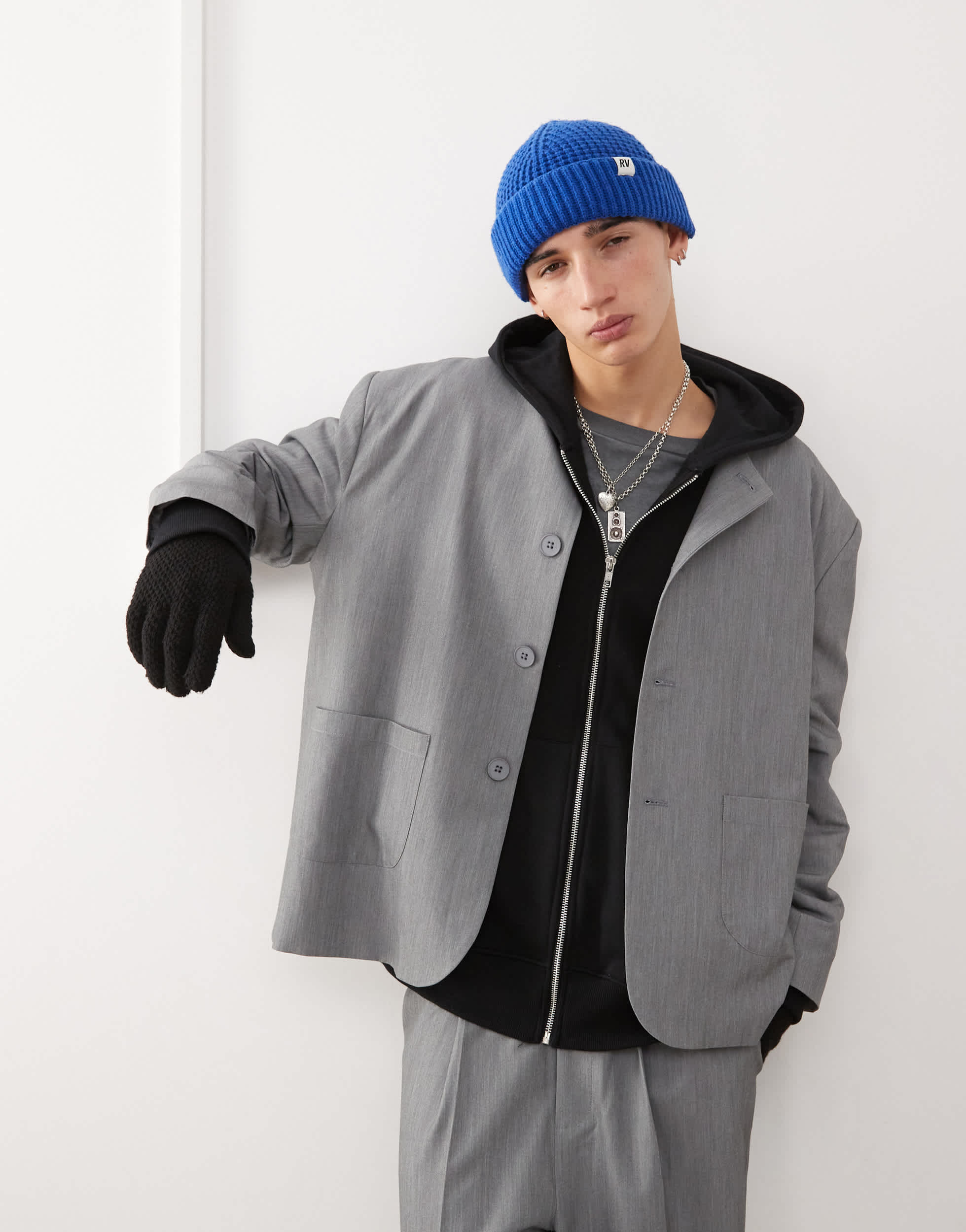 Reclaimed Vintage collarless blazer in grey