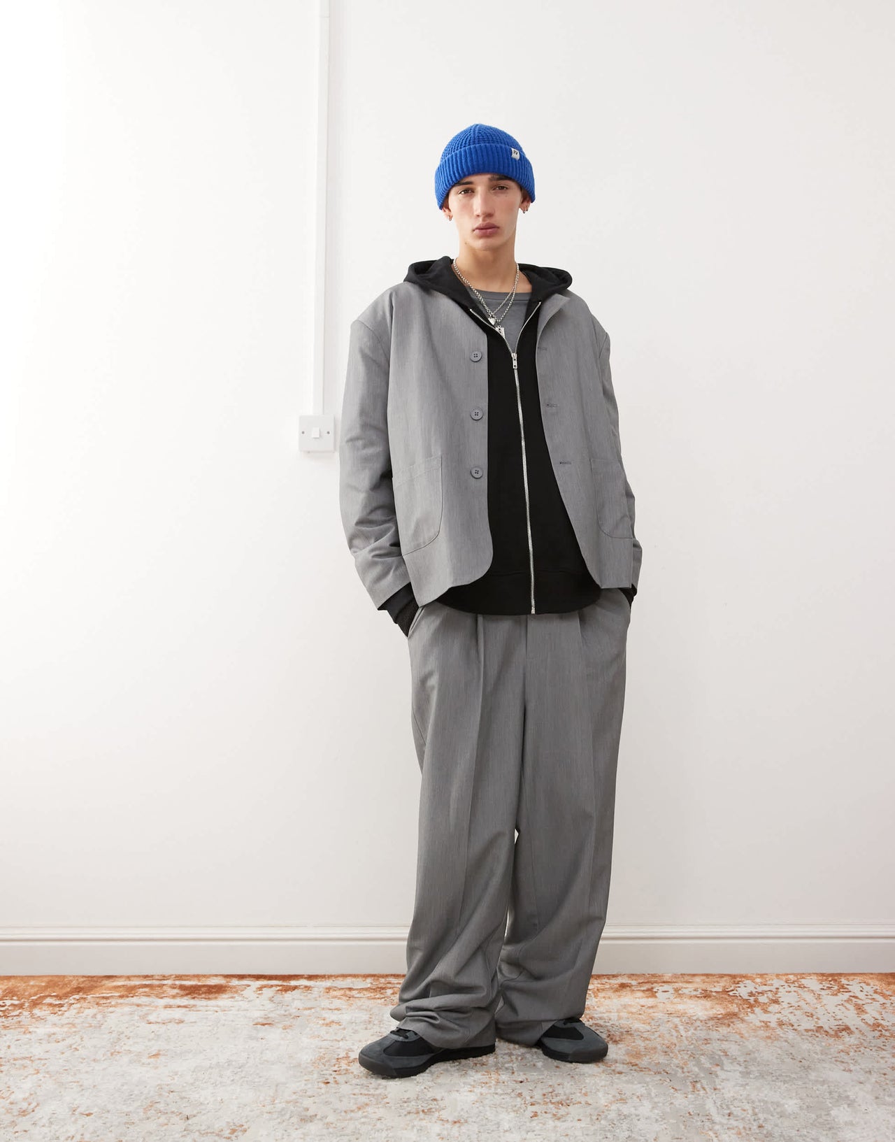 Reclaimed Vintage collarless blazer in grey