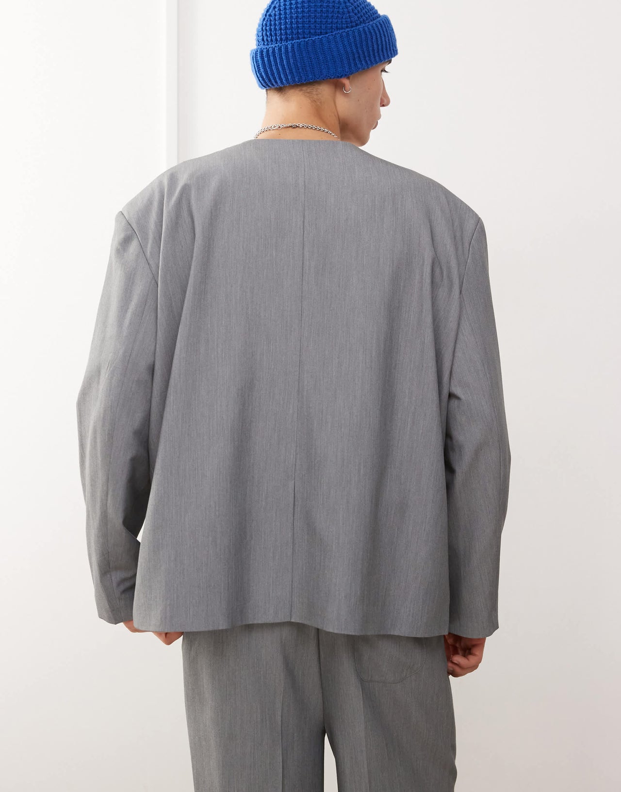 Reclaimed Vintage collarless blazer in grey