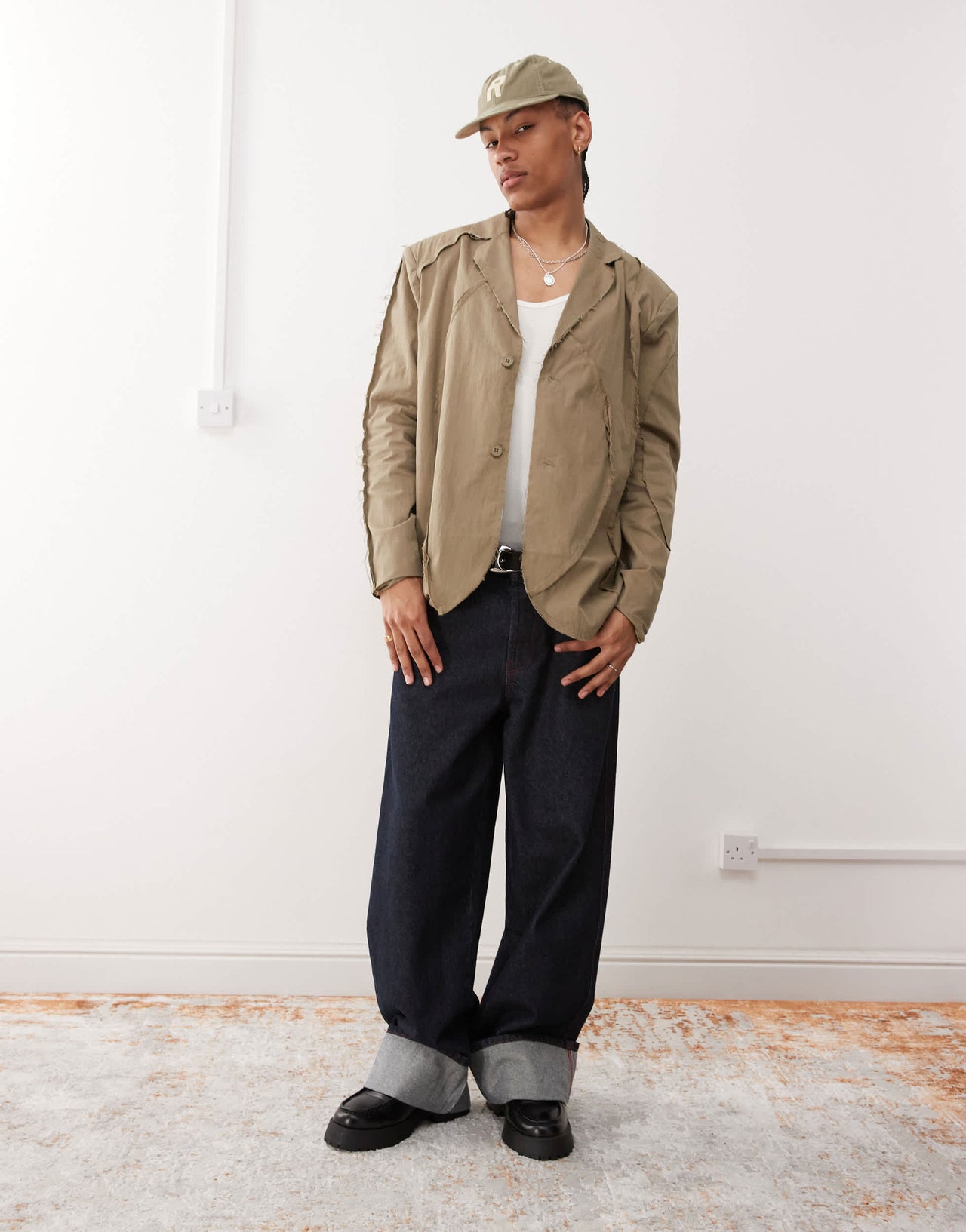 Reclaimed Vintage frayed suit blazer in beige